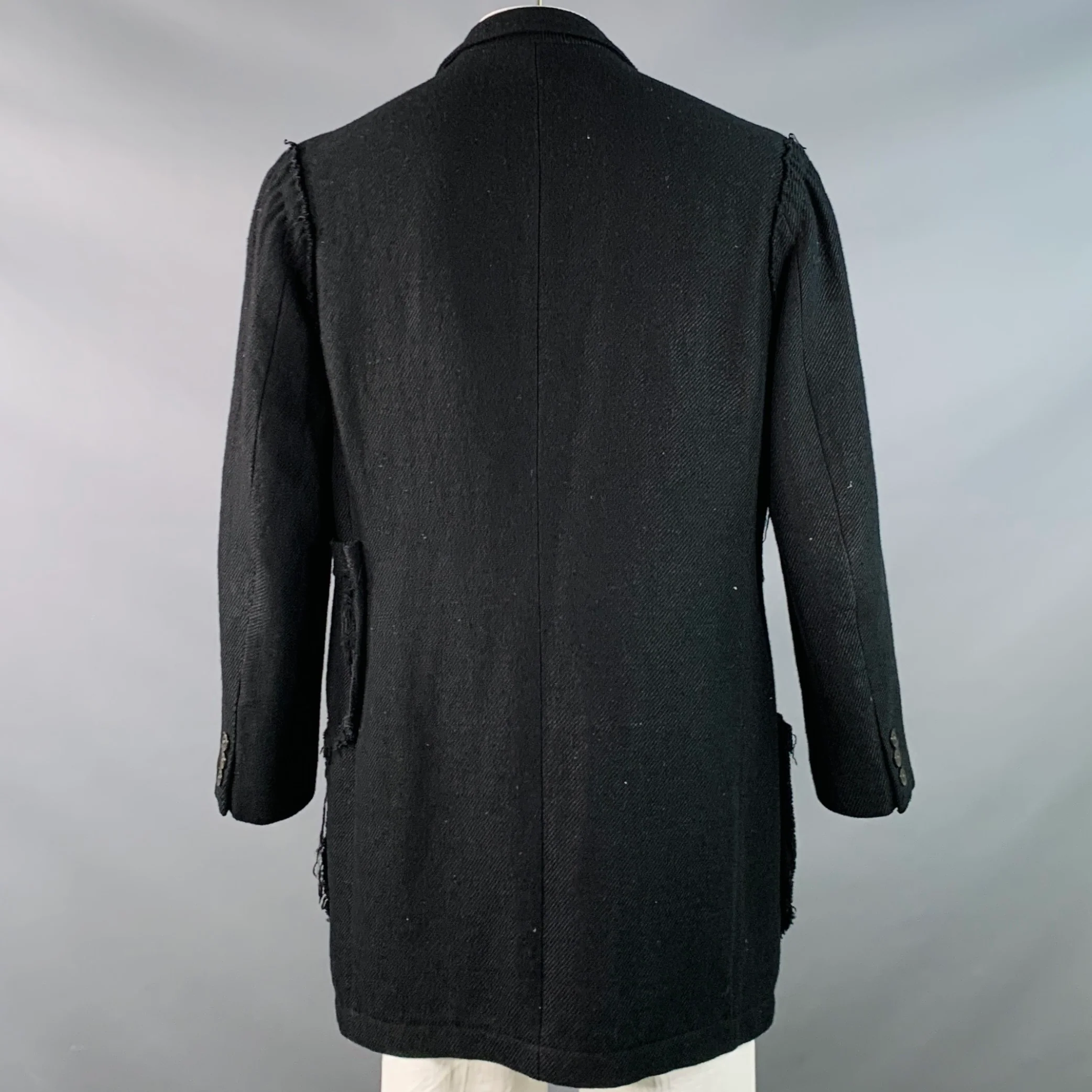 YOHJI YAMAMOTO Size L Black Twill Linen Wool Notch Lapel Coat - Image 4
