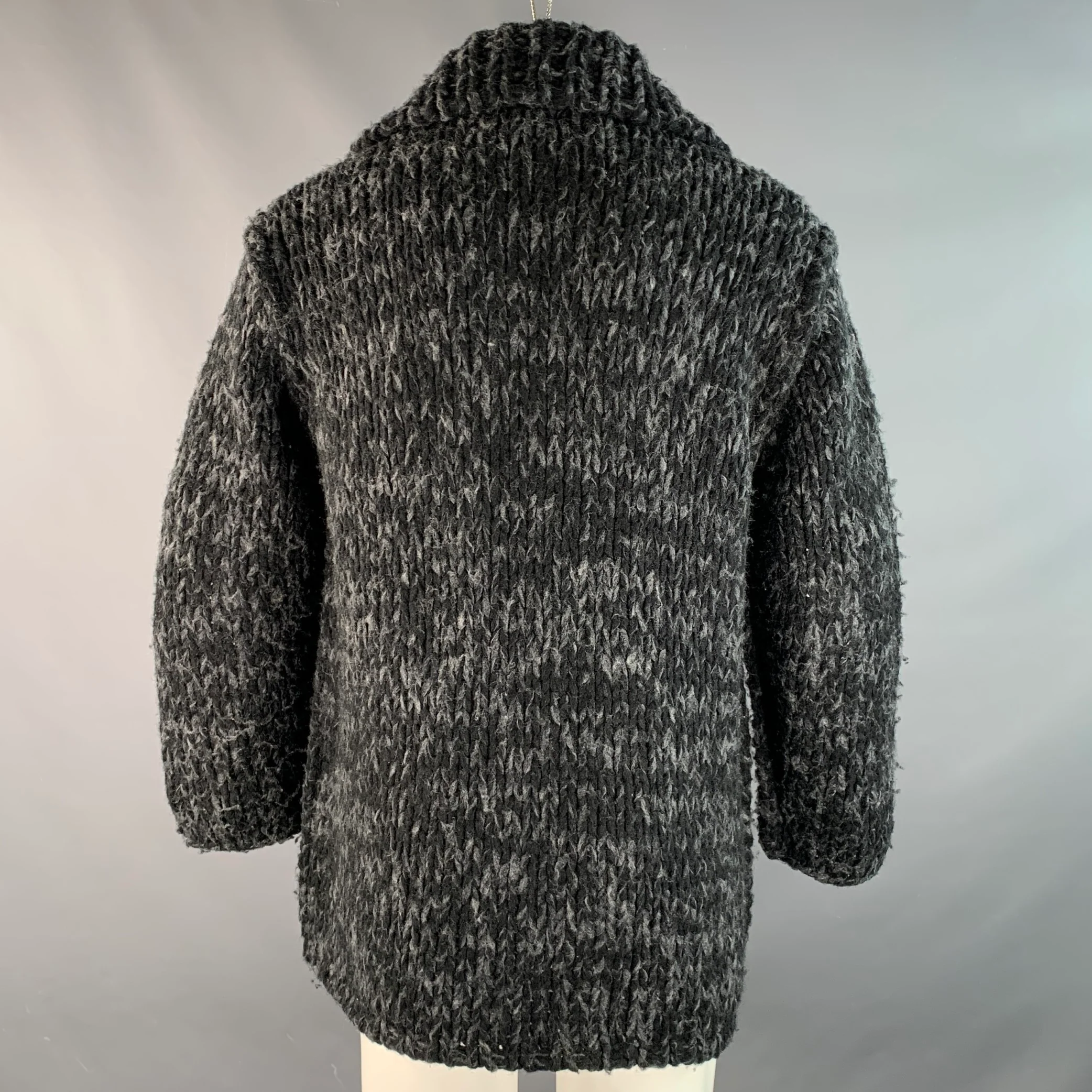 YOHJI YAMAMOTO Size M Black Grey Knitted Wool Blend Chunky Jacket - Image 3