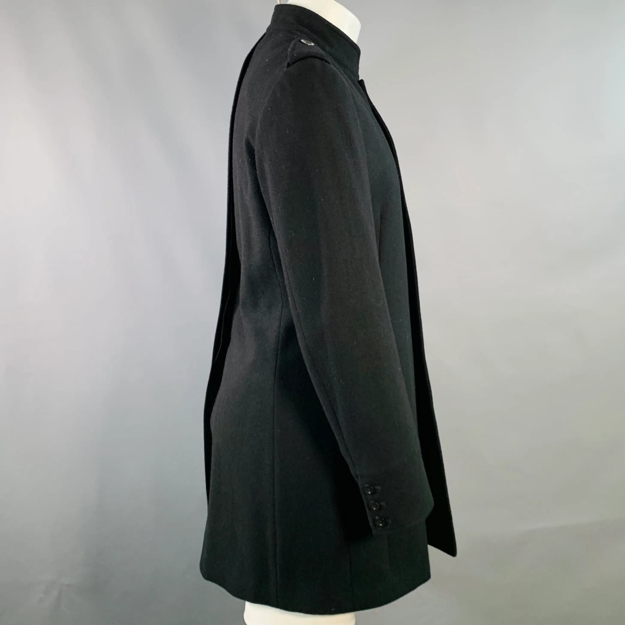 YOHJI YAMAMOTO Size M Black Wool Nehru Collar Tails Overcoat - Image 3