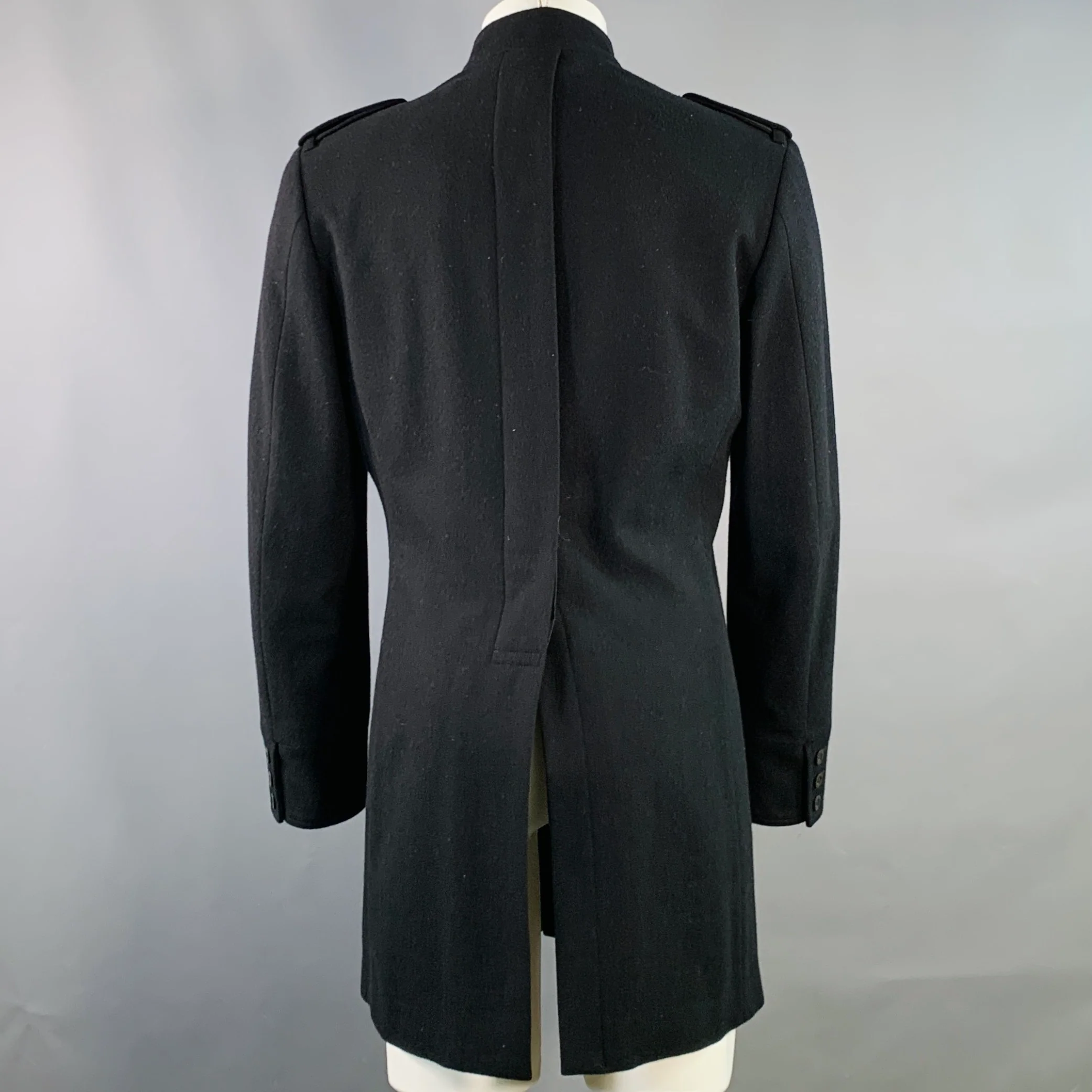 YOHJI YAMAMOTO Size M Black Wool Nehru Collar Tails Overcoat - Image 4