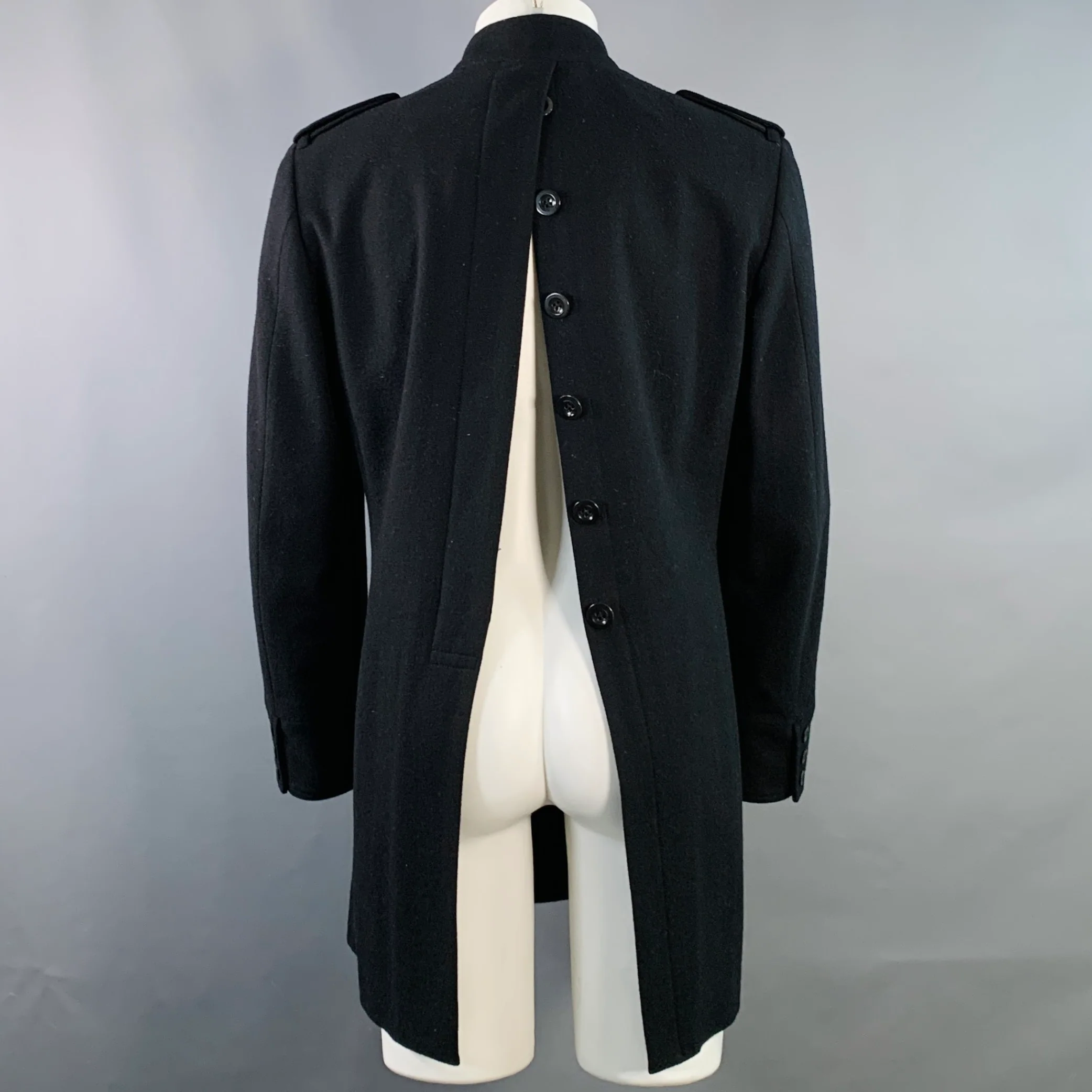YOHJI YAMAMOTO Size M Black Wool Nehru Collar Tails Overcoat - Image 5