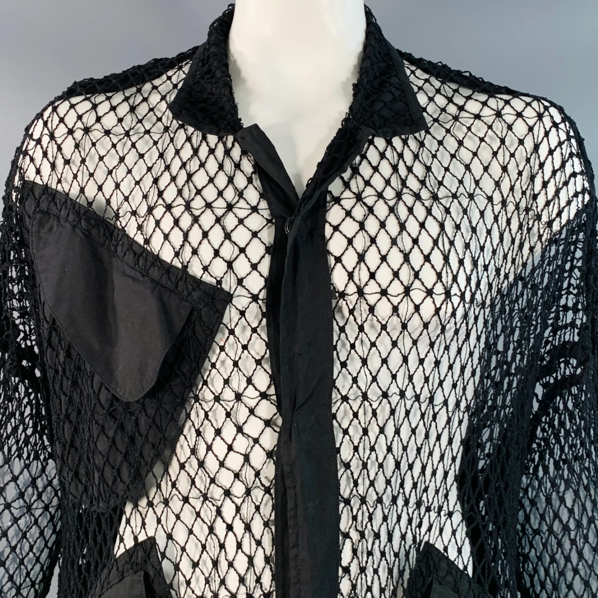 YOHJI YAMAMOTO Size S Black Fishnet Mesh Cotton Coat - Image 2