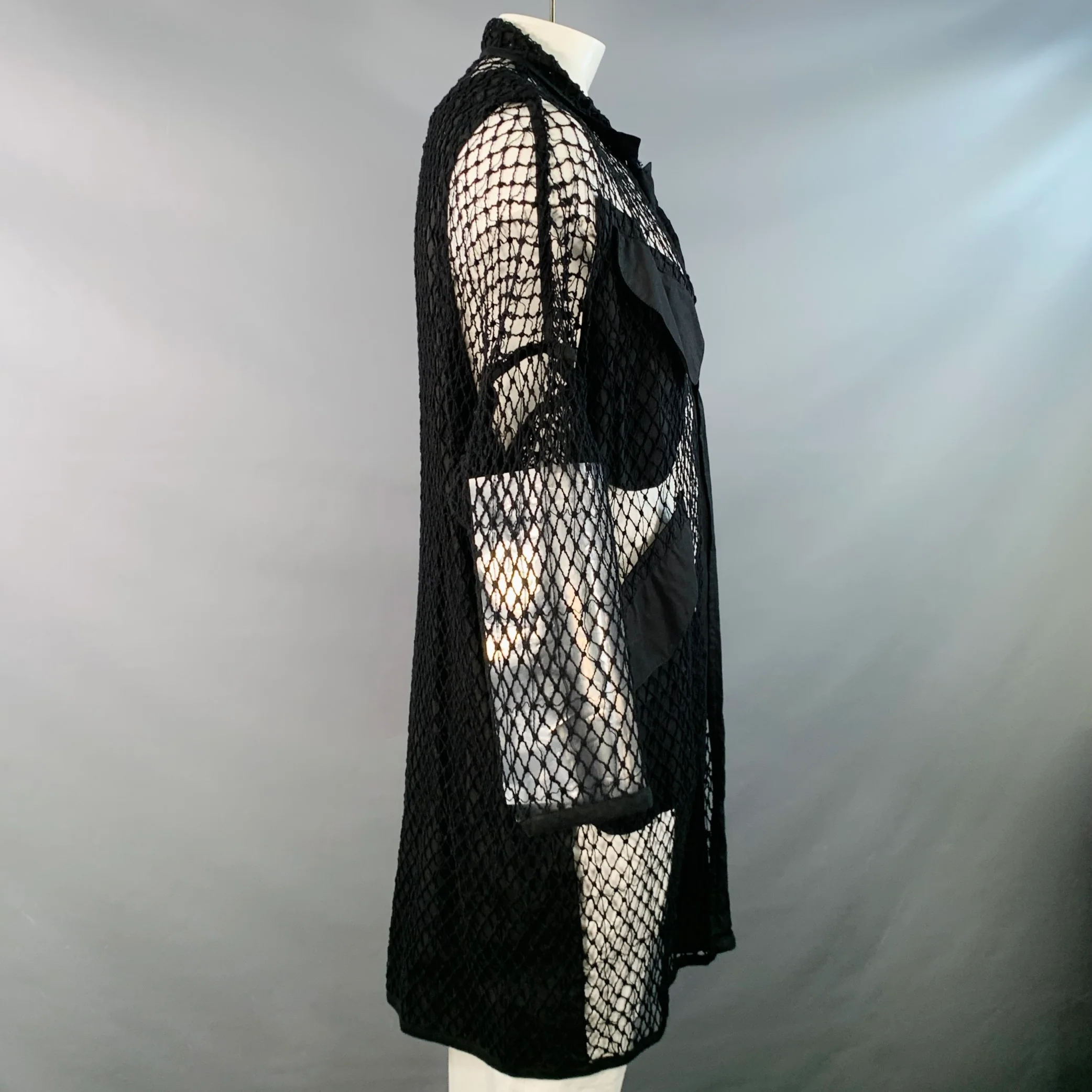 YOHJI YAMAMOTO Size S Black Fishnet Mesh Cotton Coat - Image 3