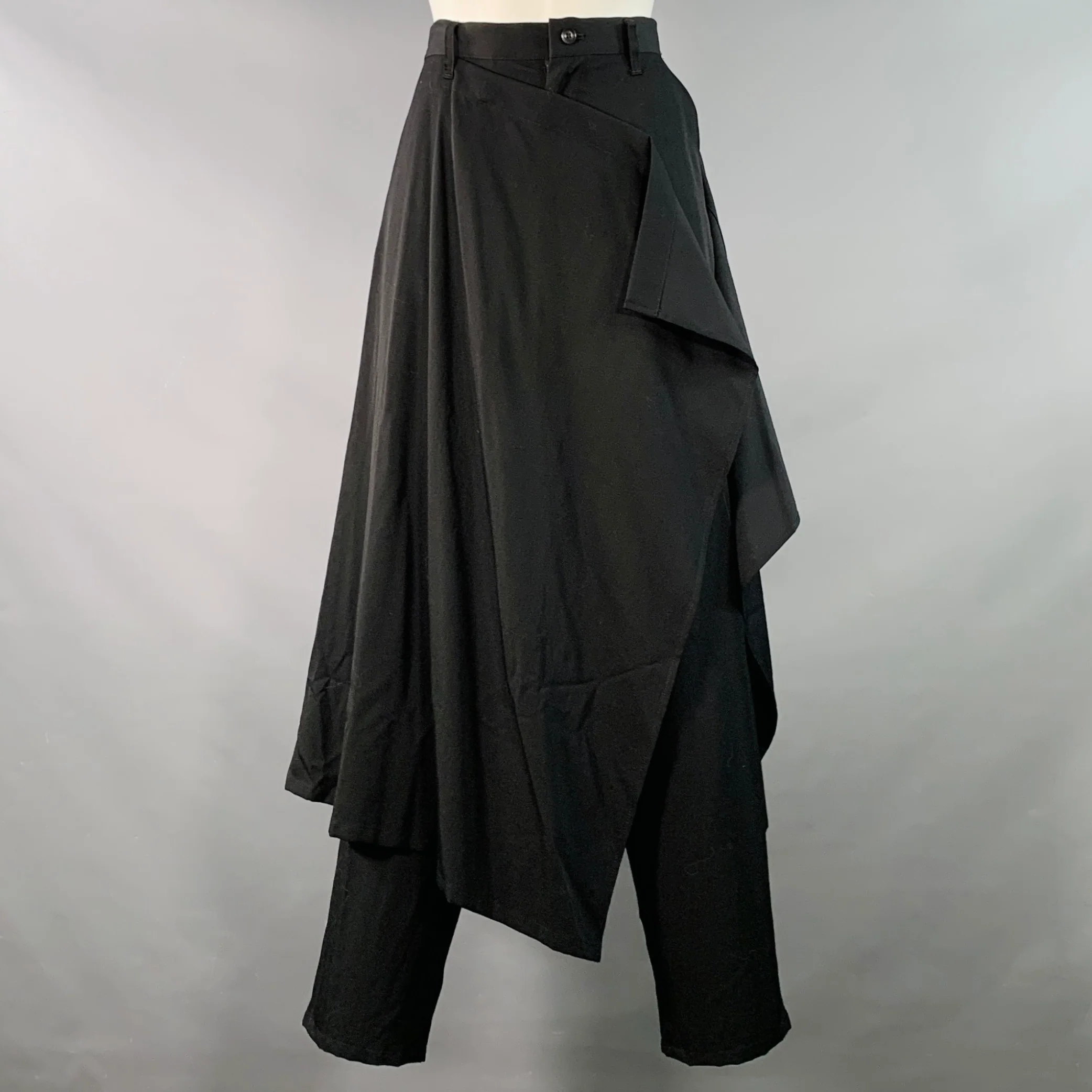 YOHJI YAMAMOTO Size S Black Wool Tapered Skirt Dress Pants