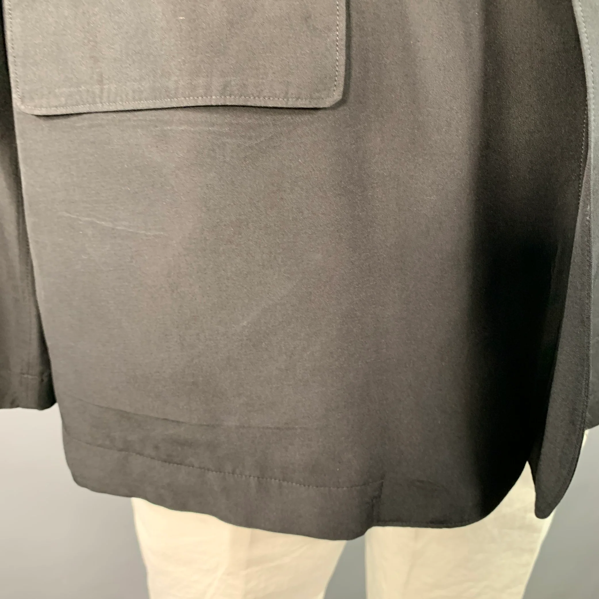 YOHJI YAMAMOTO Size XL Black Silk Single Breasted Drop Shoulder Sport Coat - Image 5