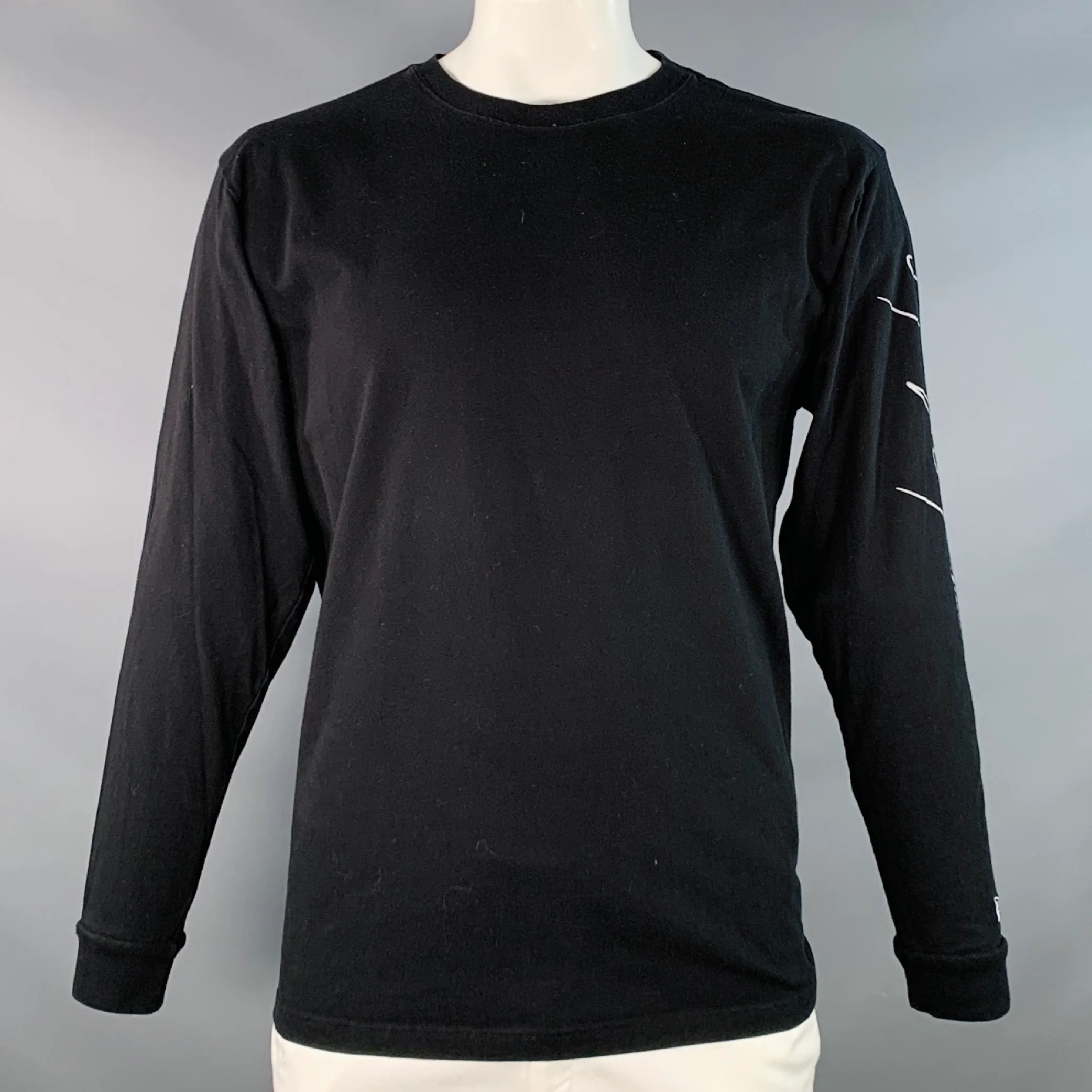 YOHJI YAMAMOTO Size XXL Black Grey Logo Cotton Crew Neck Pullover