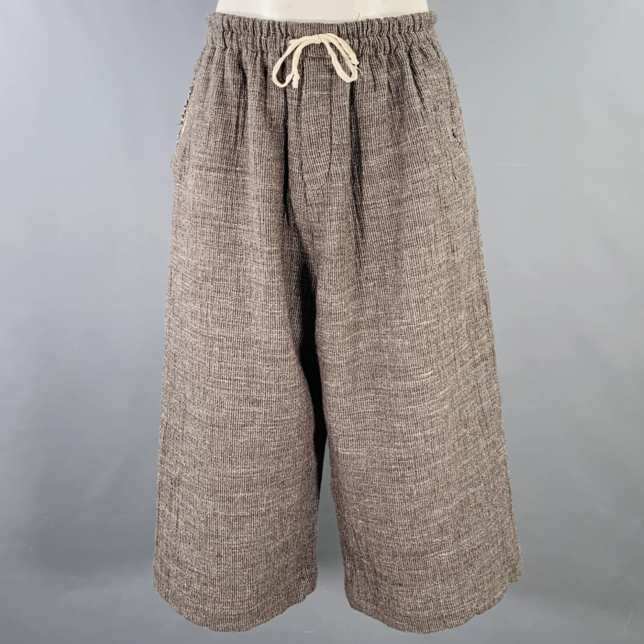 YUTA MATSUOKA Size L Grey White Cotton Wool Linen Wide Leg Casual Pants