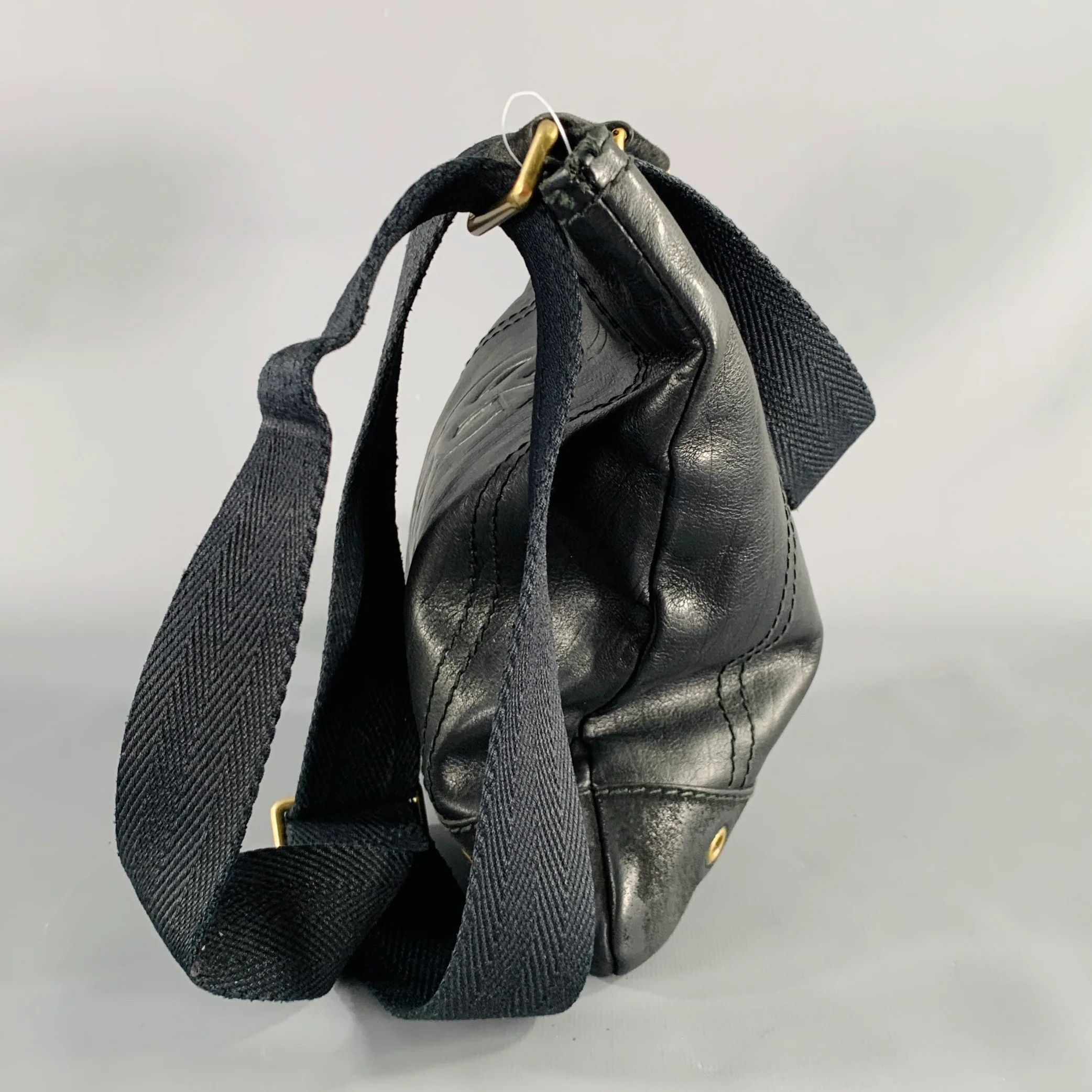 YVES SAINT LAURENT Black Gold YSL Embossed Leather Cross Body Bag - Image 5