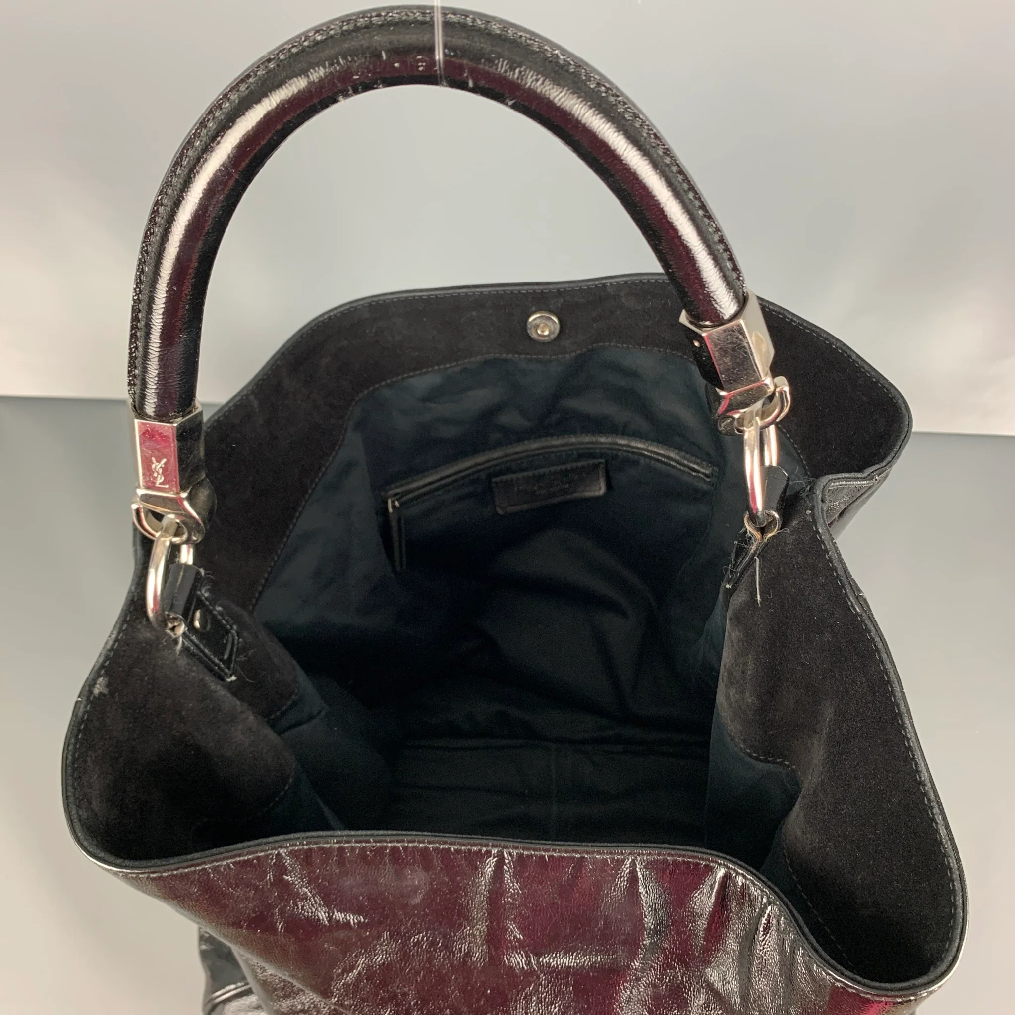 YVES SAINT LAURENT Black Silver Patent Leather Bag Handbag - Image 6