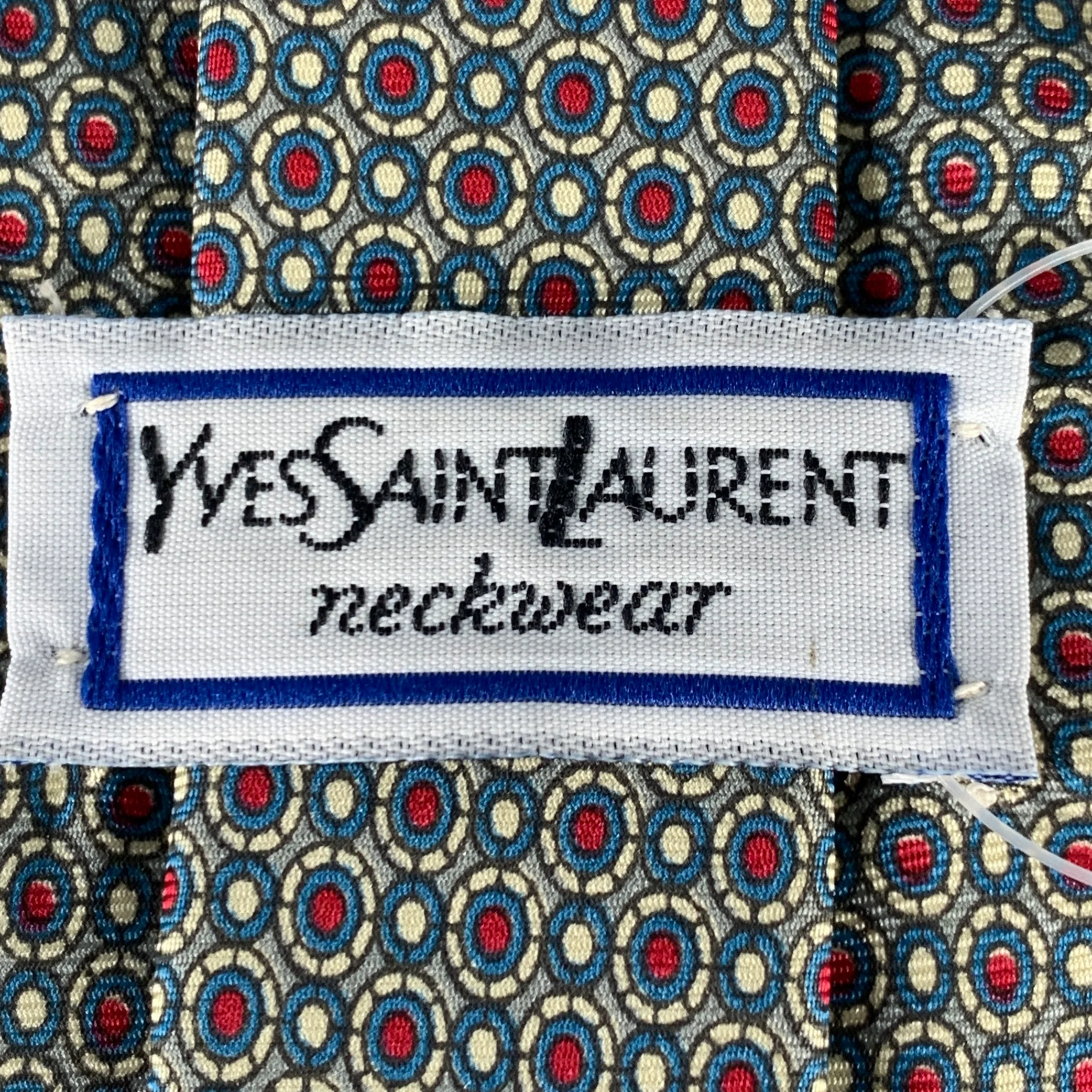 YVES SAINT LAURENT Blue Red Circles Silk Tie - Image 3