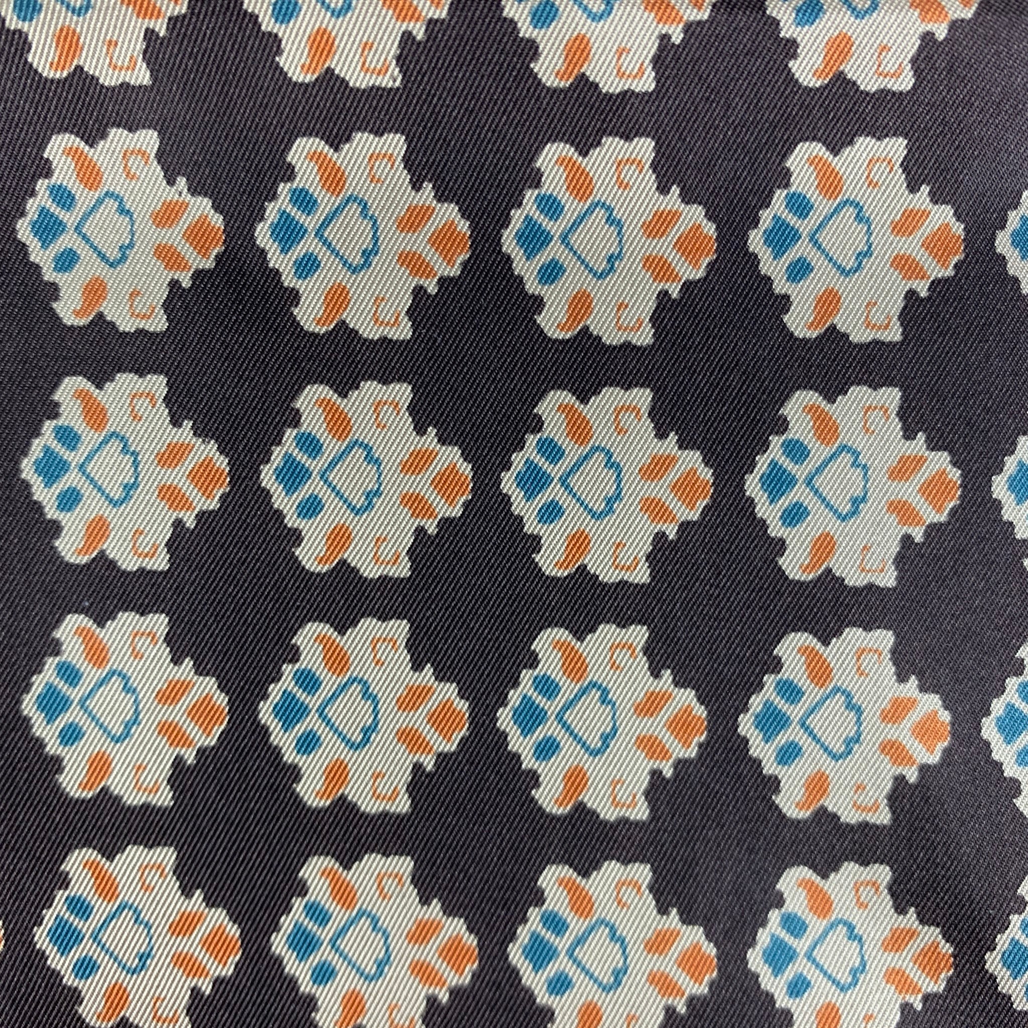 YVES SAINT LAURENT Brown Beige Abstrack Floral Silk Satin Pocket Square - Image 7