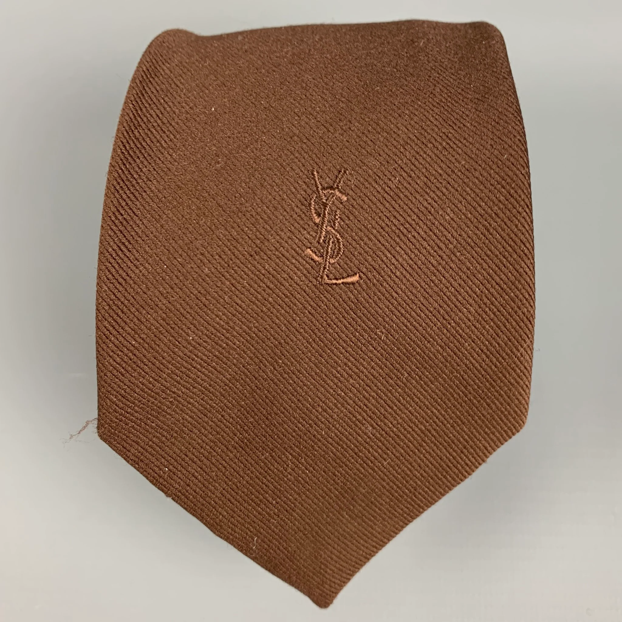 YVES SAINT LAURENT Brown Diagonal Silk Tie