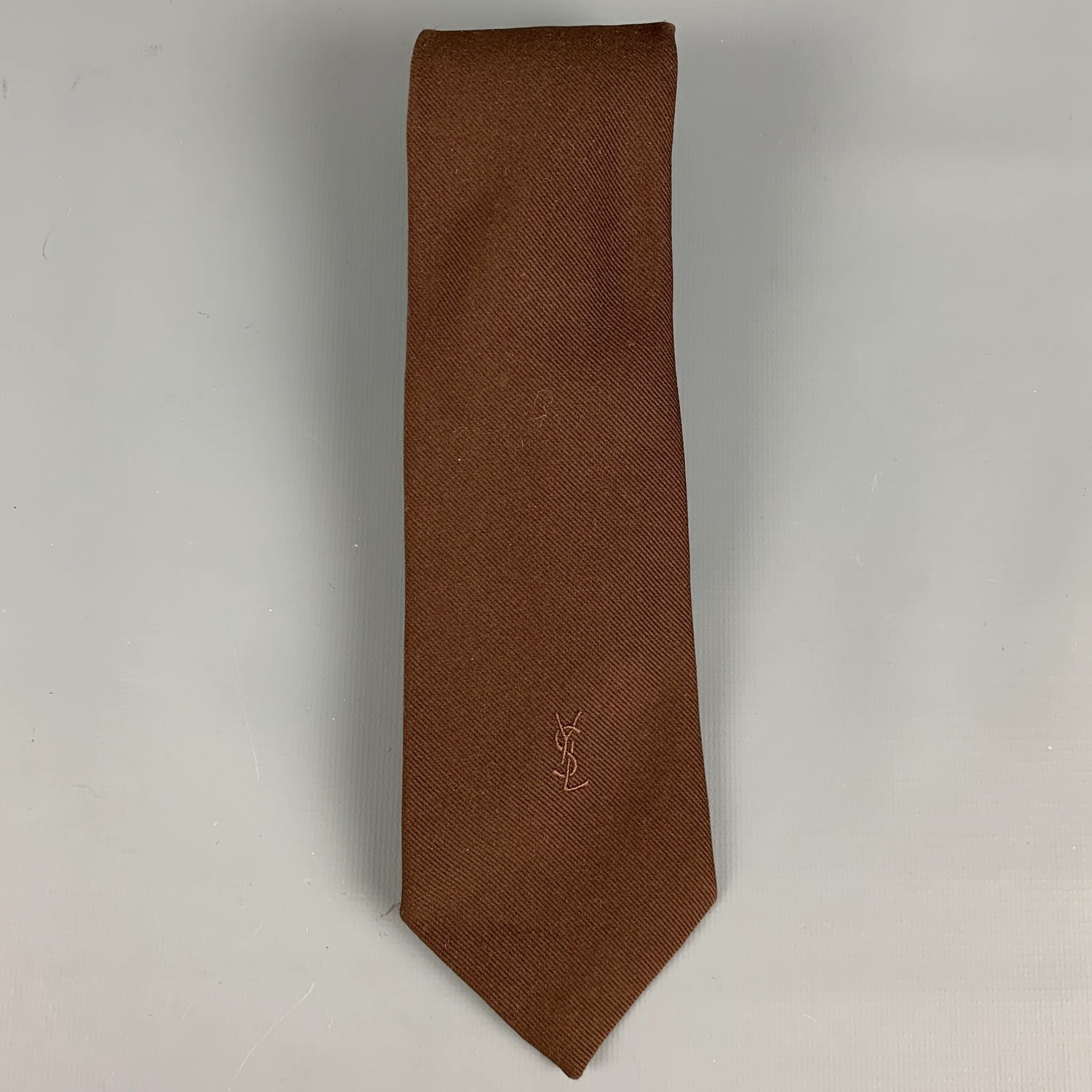 YVES SAINT LAURENT Brown Diagonal Silk Tie - Image 2