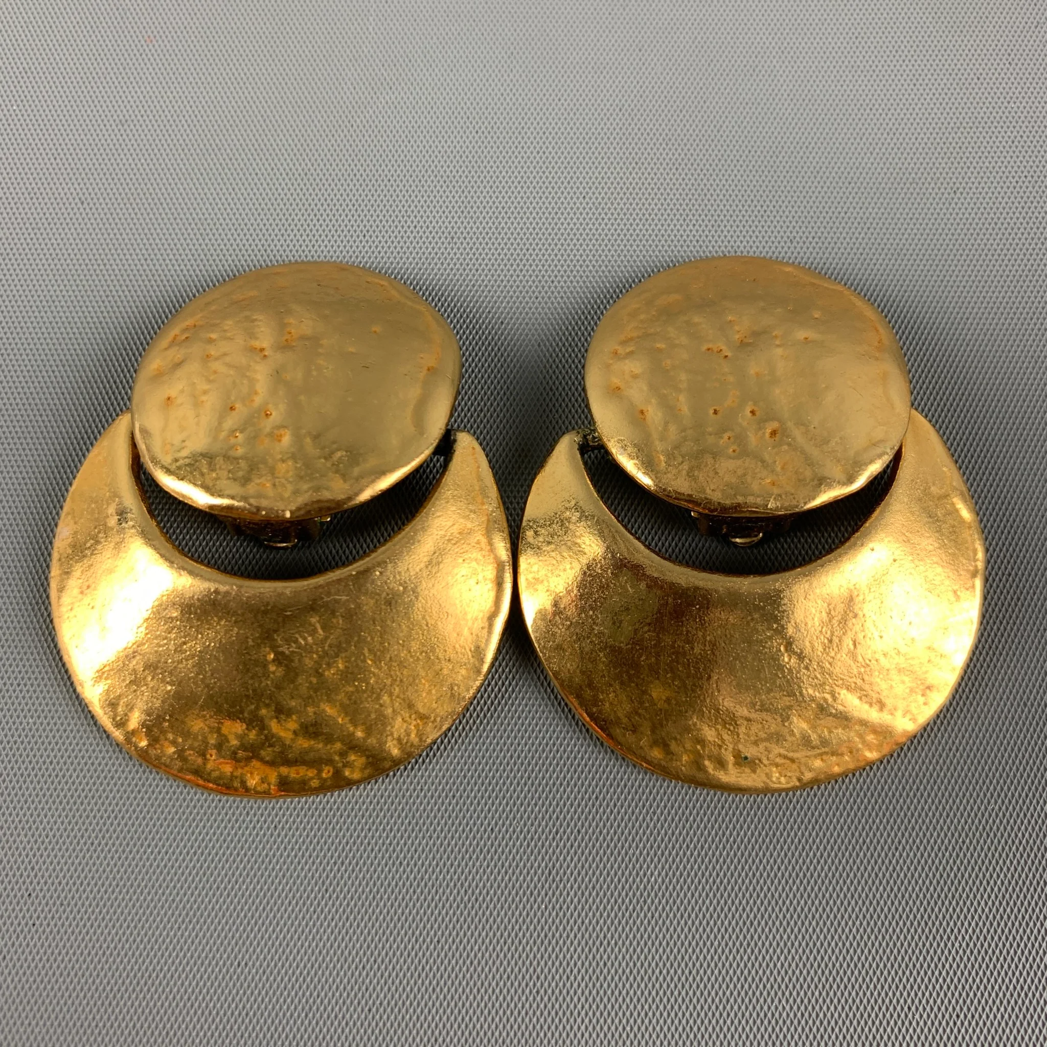 YVES SAINT LAURENT Gold Hammered Metal Clip-On Earrings