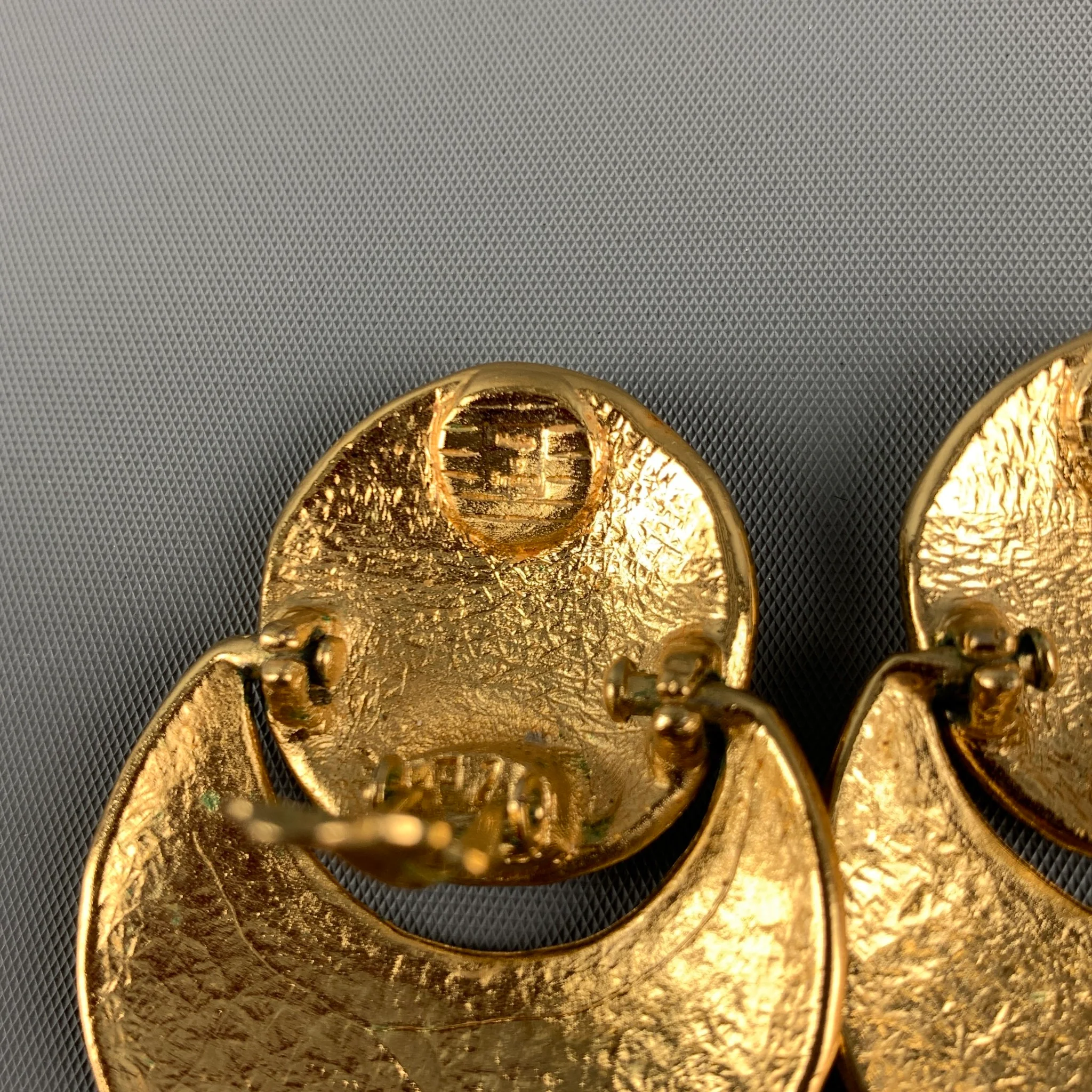 YVES SAINT LAURENT Gold Hammered Metal Clip-On Earrings - Image 3