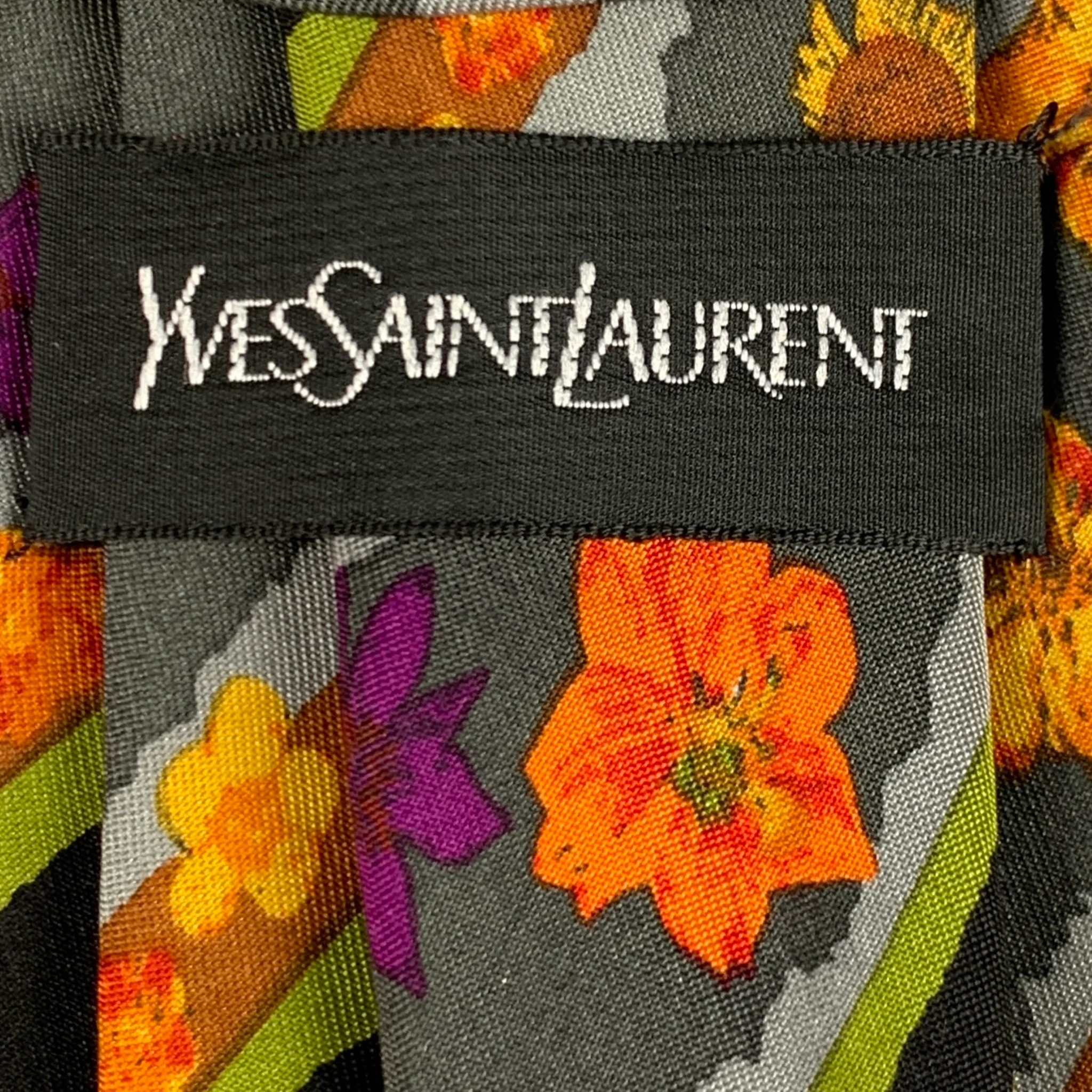 YVES SAINT LAURENT Multi-Color Floral Silk Tie - Image 4