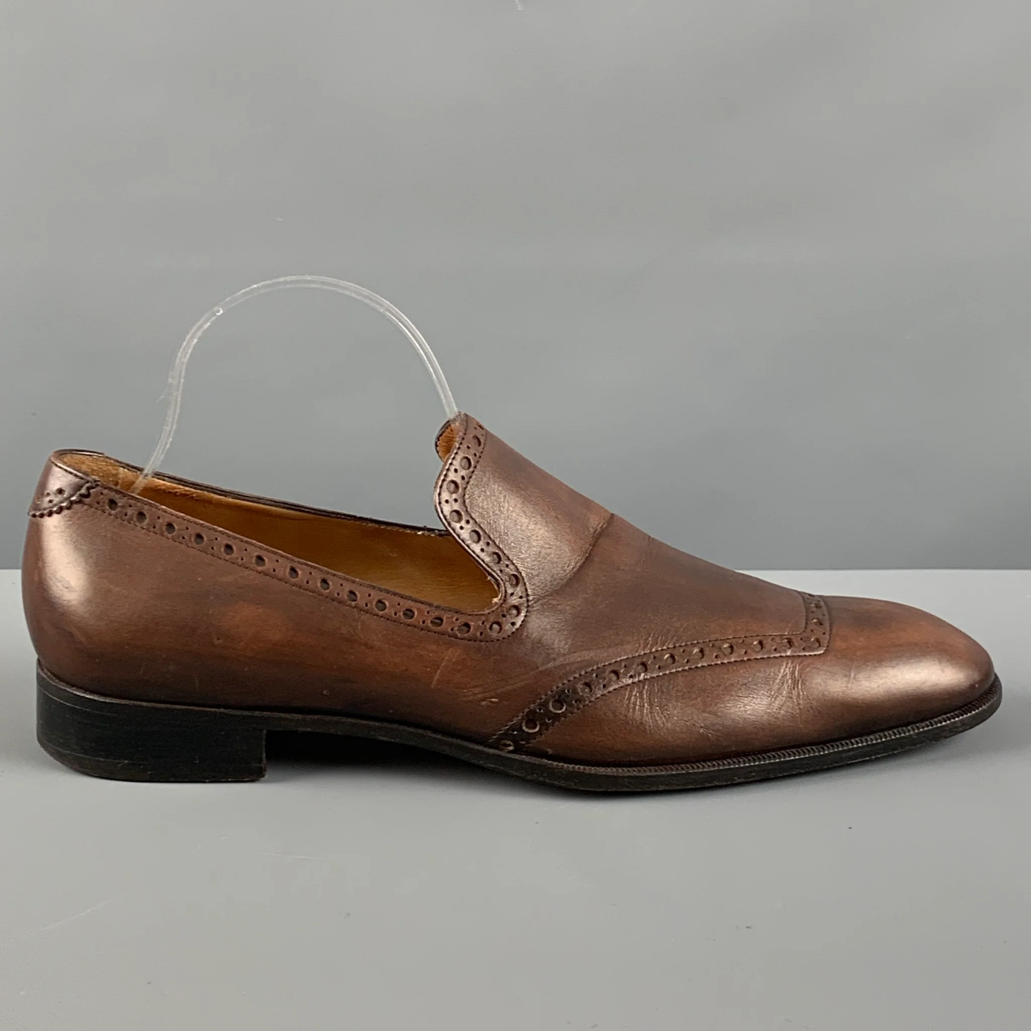 YVES SAINT LAURENT Size 10 Brown Perforated Leather Loafers - Image 2