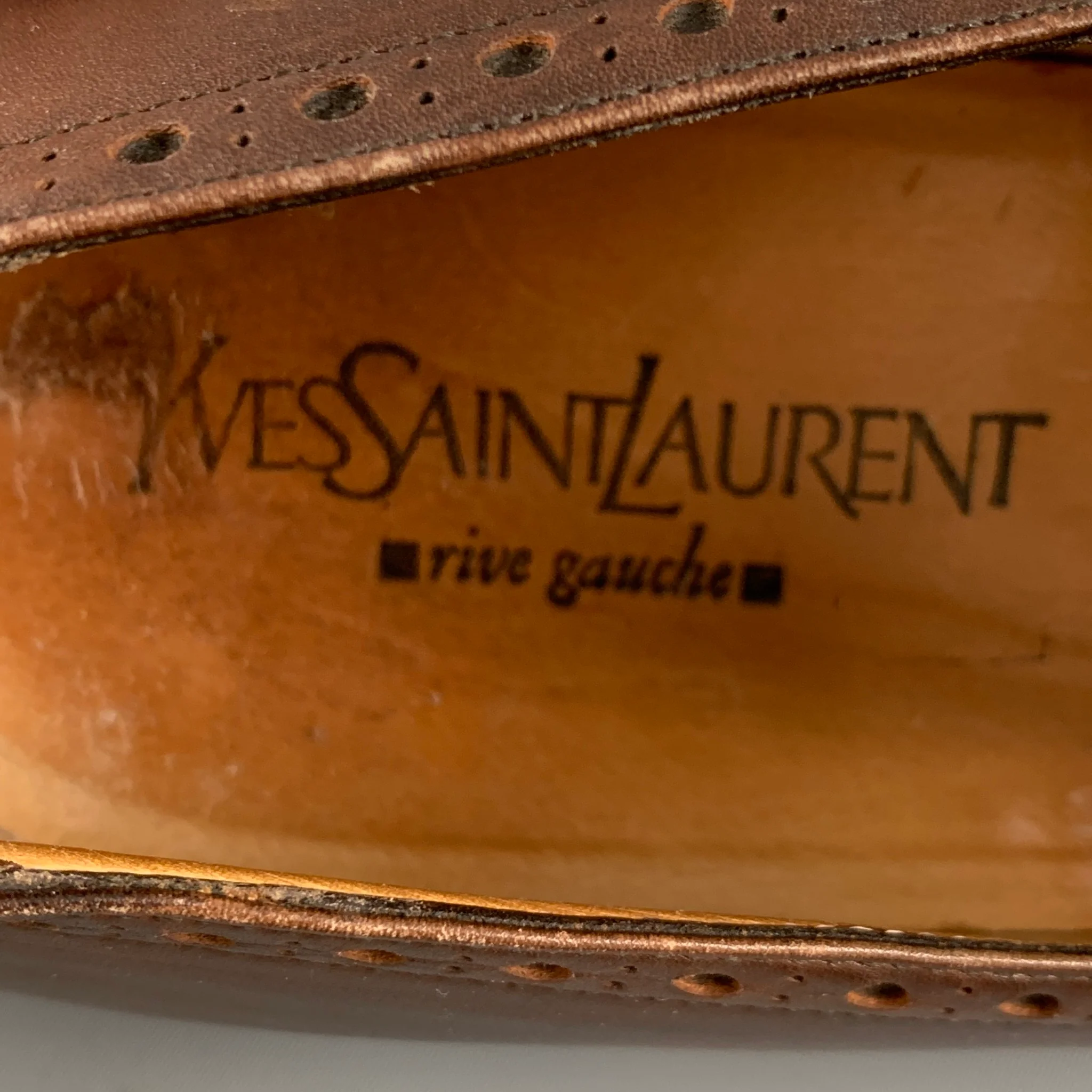 YVES SAINT LAURENT Size 10 Brown Perforated Leather Loafers - Image 8