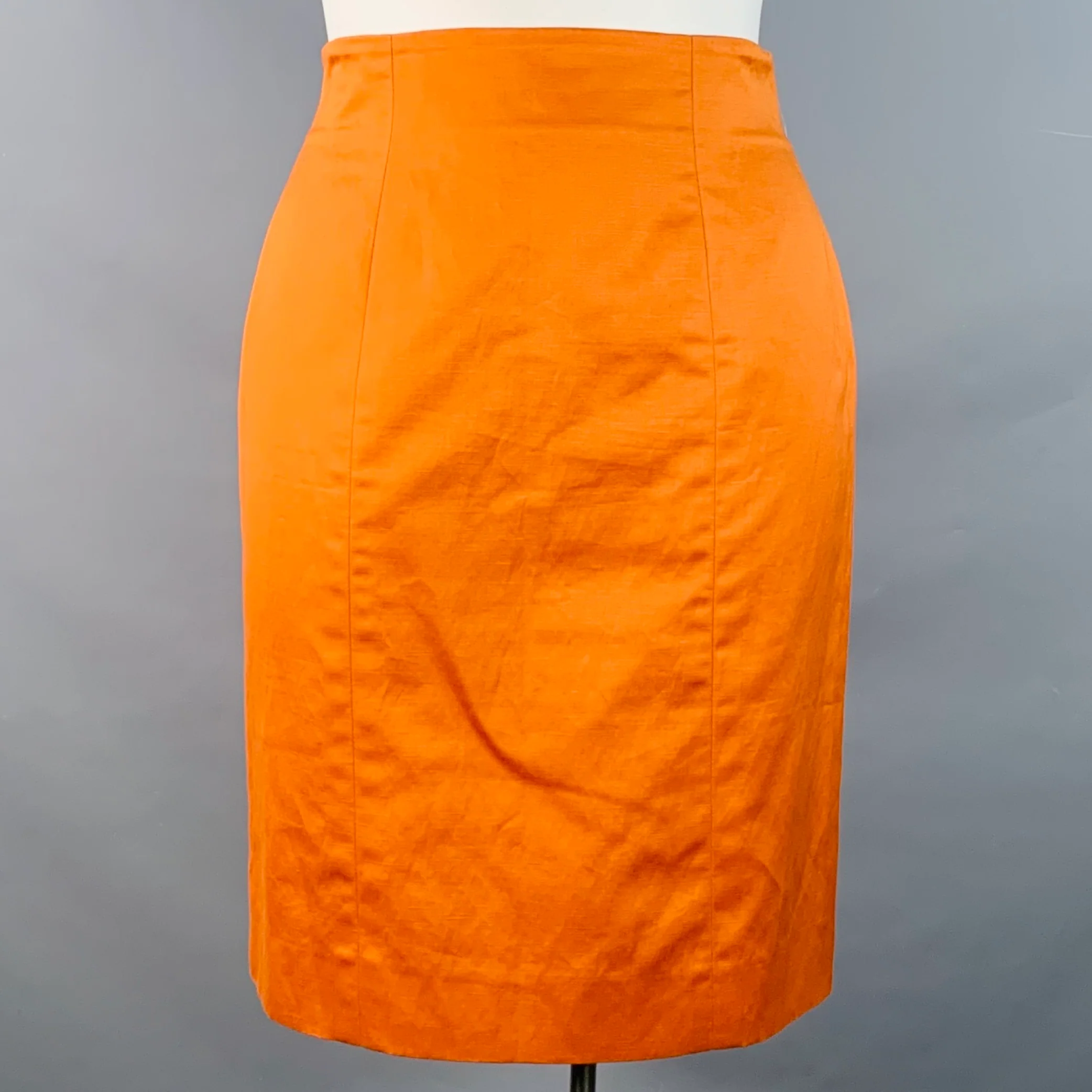 YVES SAINT LAURENT Size 10 Orange Cotton Linen Back Zipper Pencil Skirt