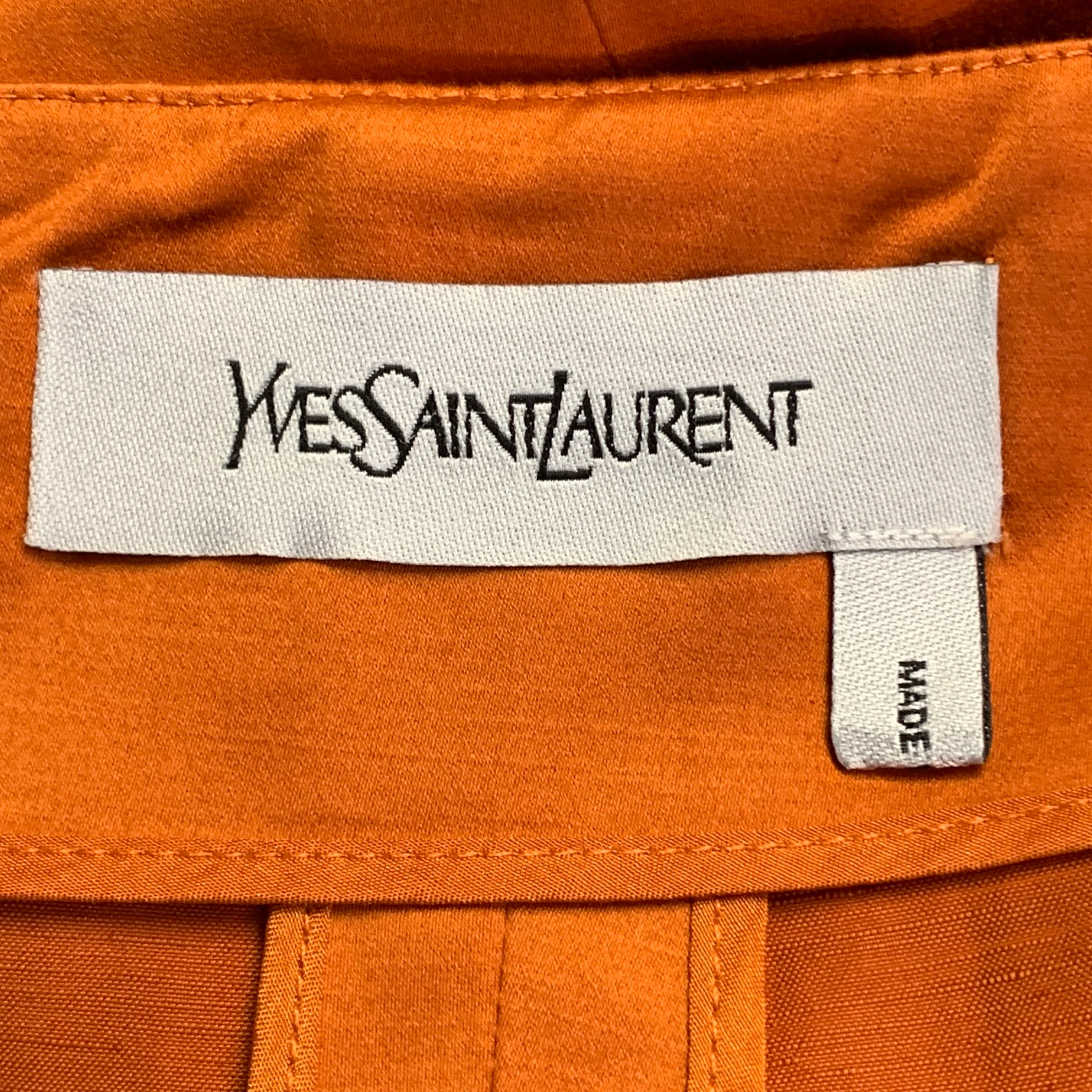 YVES SAINT LAURENT Size 10 Orange Cotton Linen Back Zipper Pencil Skirt - Image 3