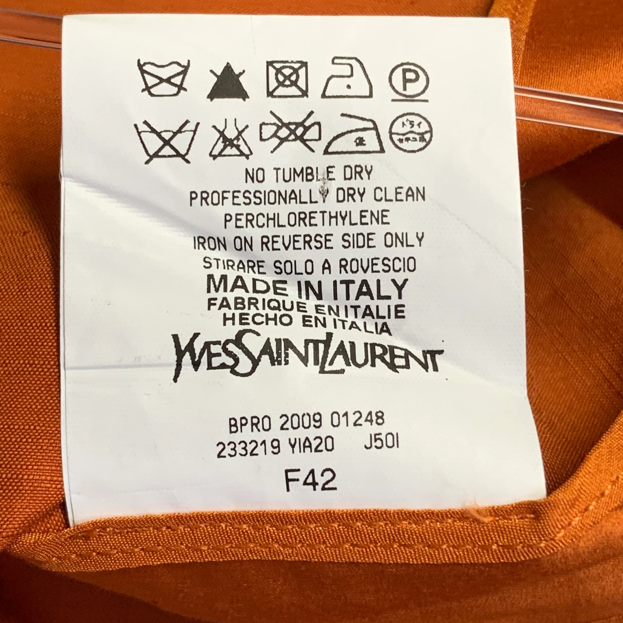 YVES SAINT LAURENT Size 10 Orange Cotton Linen Back Zipper Pencil Skirt - Image 6