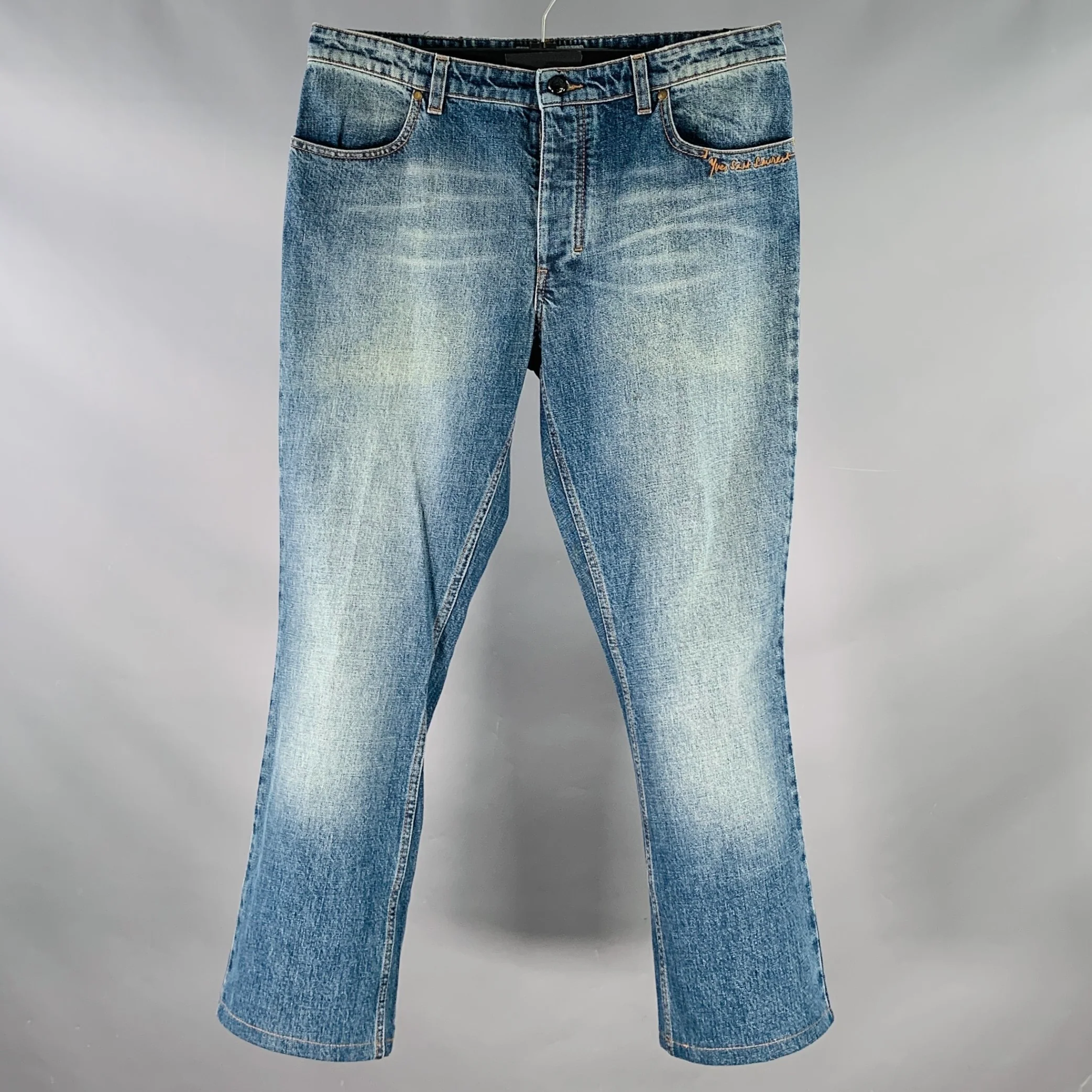 YVES SAINT LAURENT Size 32 Blue Wash Cotton Bootcut Button Fly Jeans