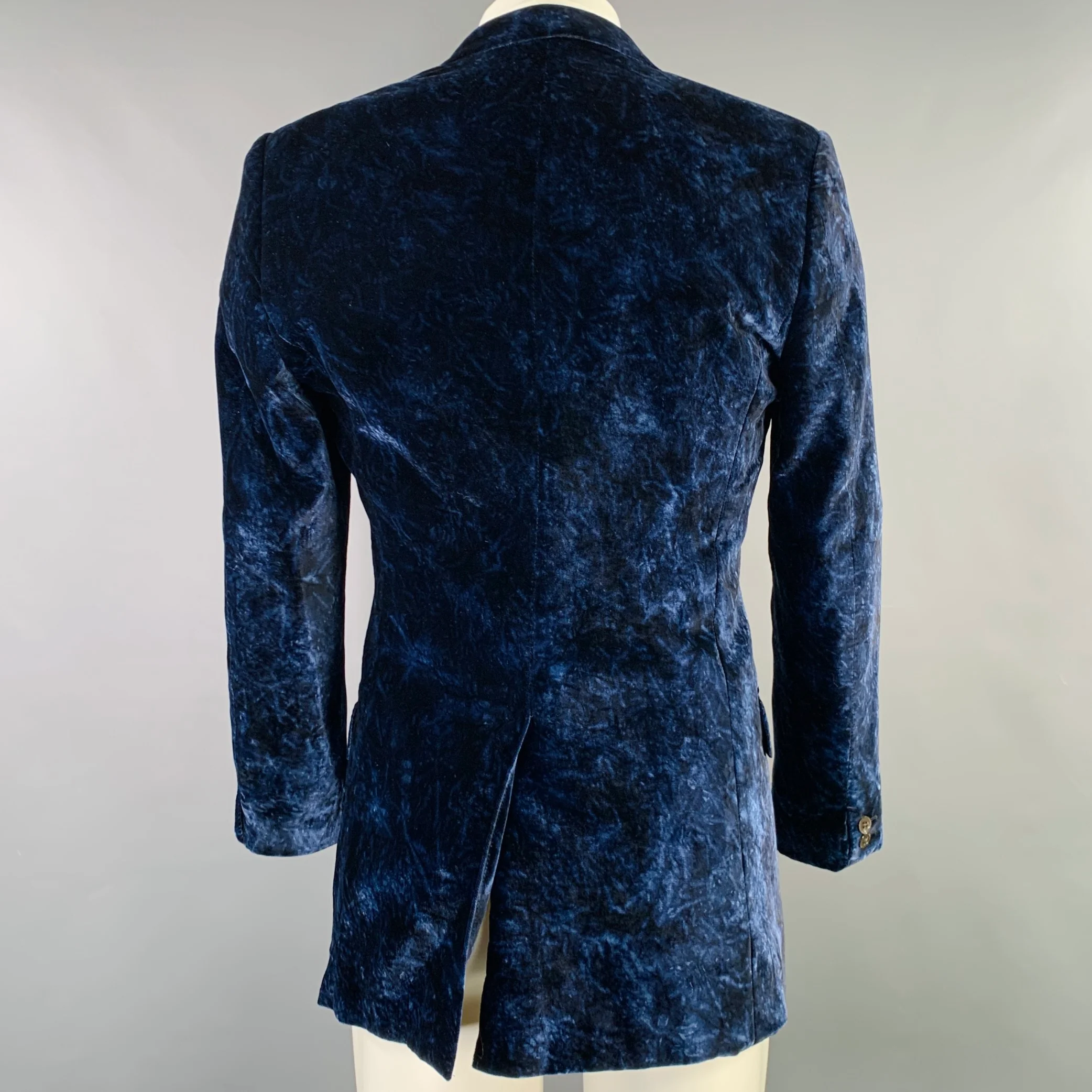 YVES SAINT LAURENT Size 38 Blue Navy Marbled Rayon Sport Coat - Image 3