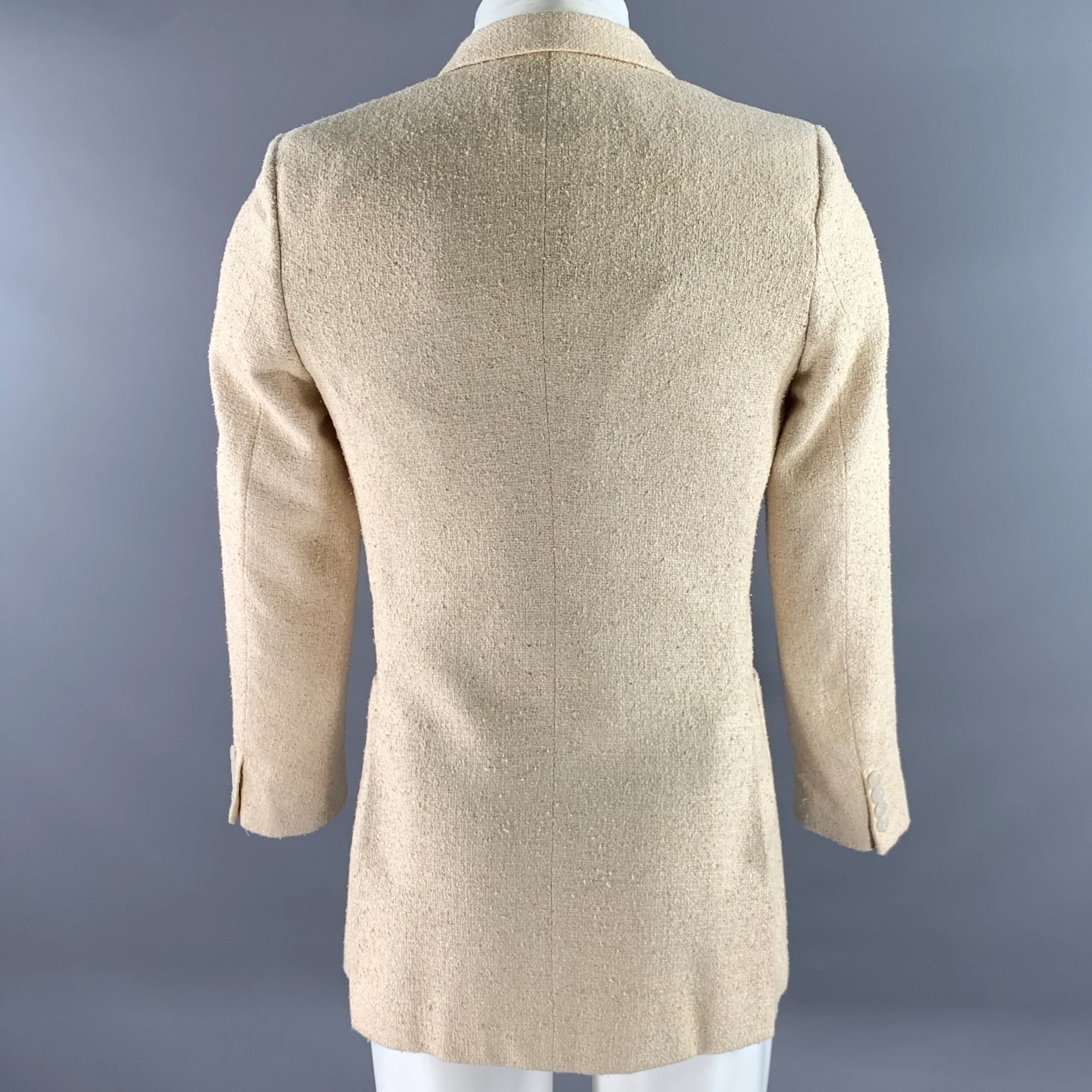YVES SAINT LAURENT Size 38 Cream Tweed Wool Blend Sport Coat - Image 4