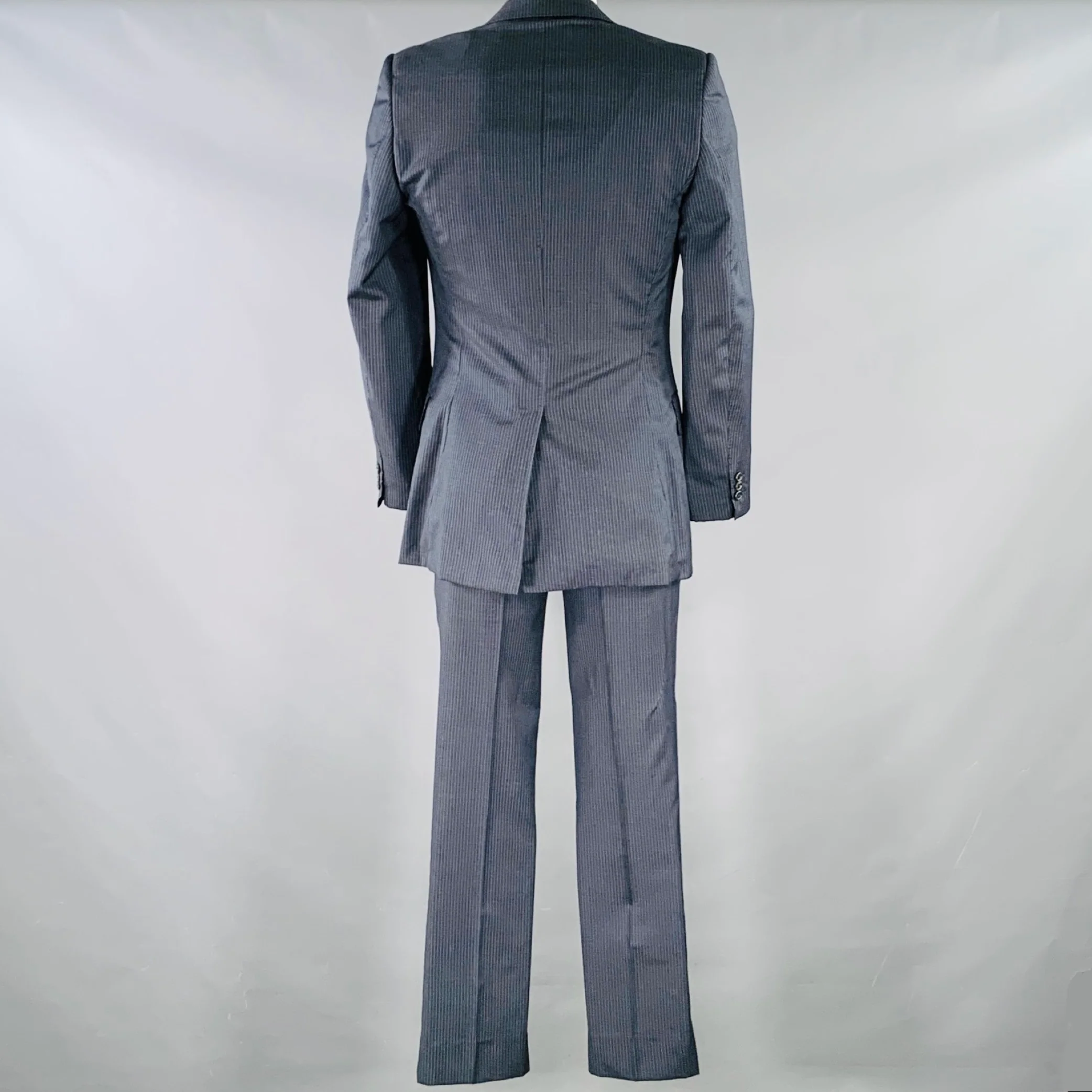YVES SAINT LAURENT Size 42 Long Navy Blue Stripe Wool Notch Lapel Suit - Image 3