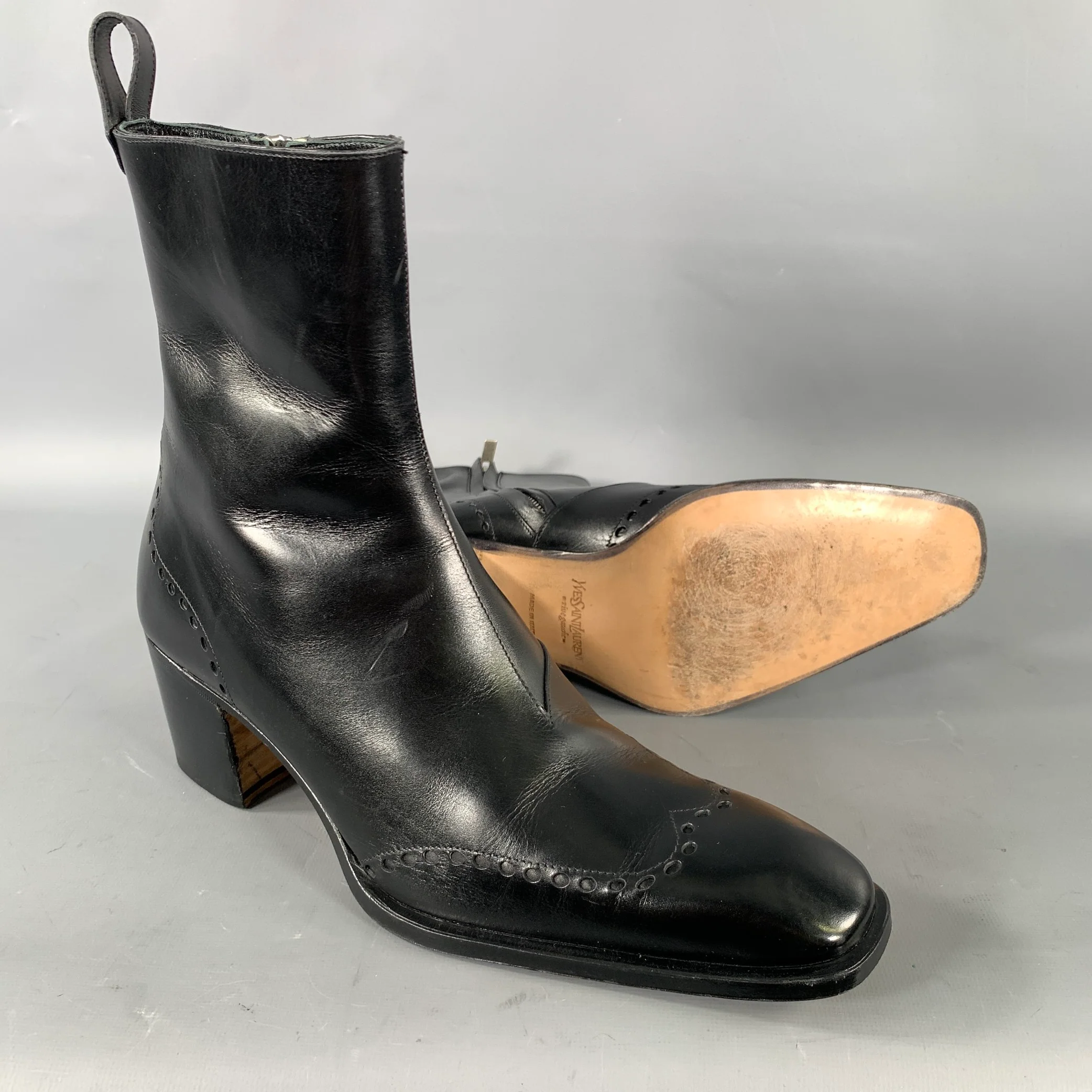 YVES SAINT LAURENT Size 6.5 Black Perforated Leather Lace Up Boots - Image 5