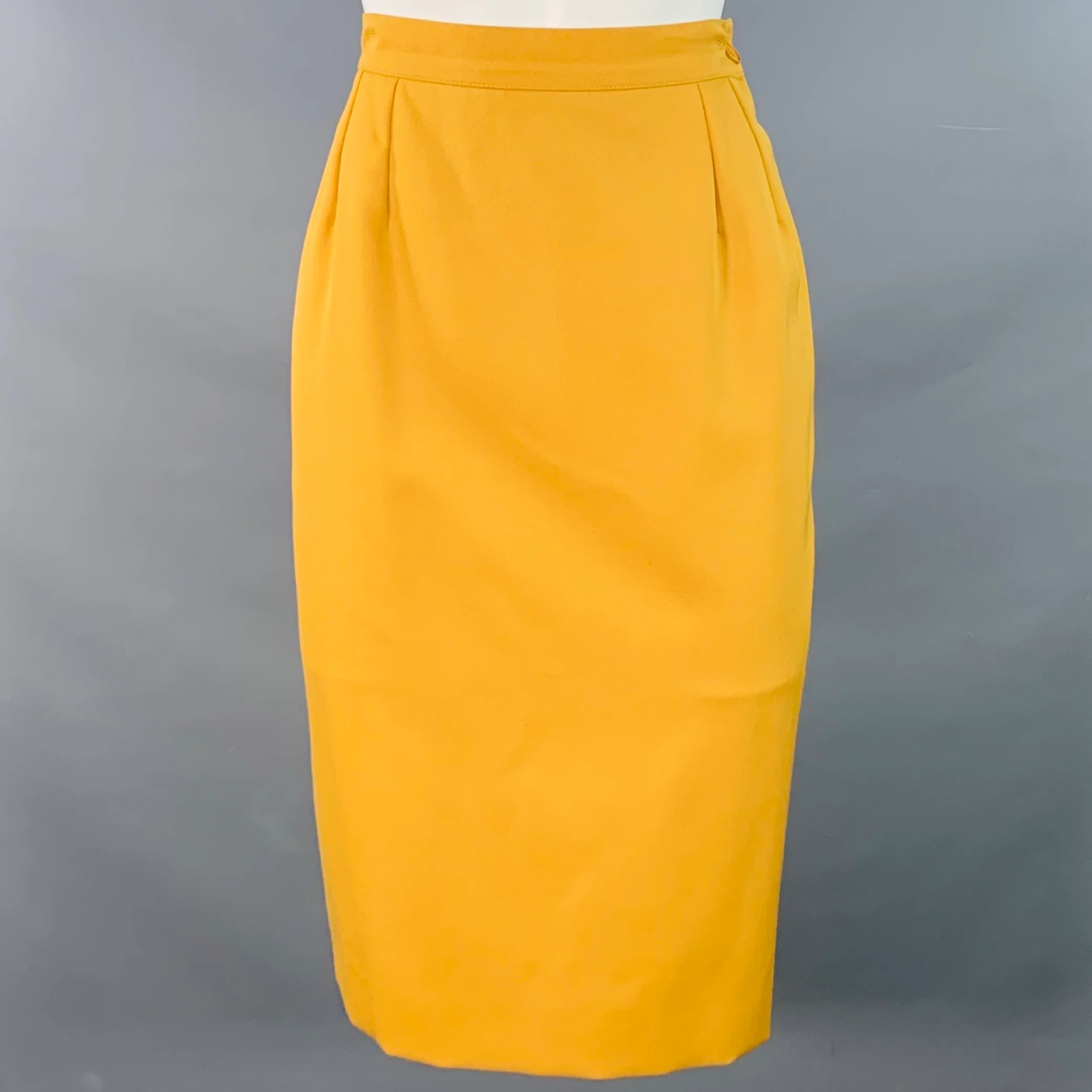 YVES SAINT LAURENT Size 6 Mustard Yellow Wool Twill Pencil Skirt