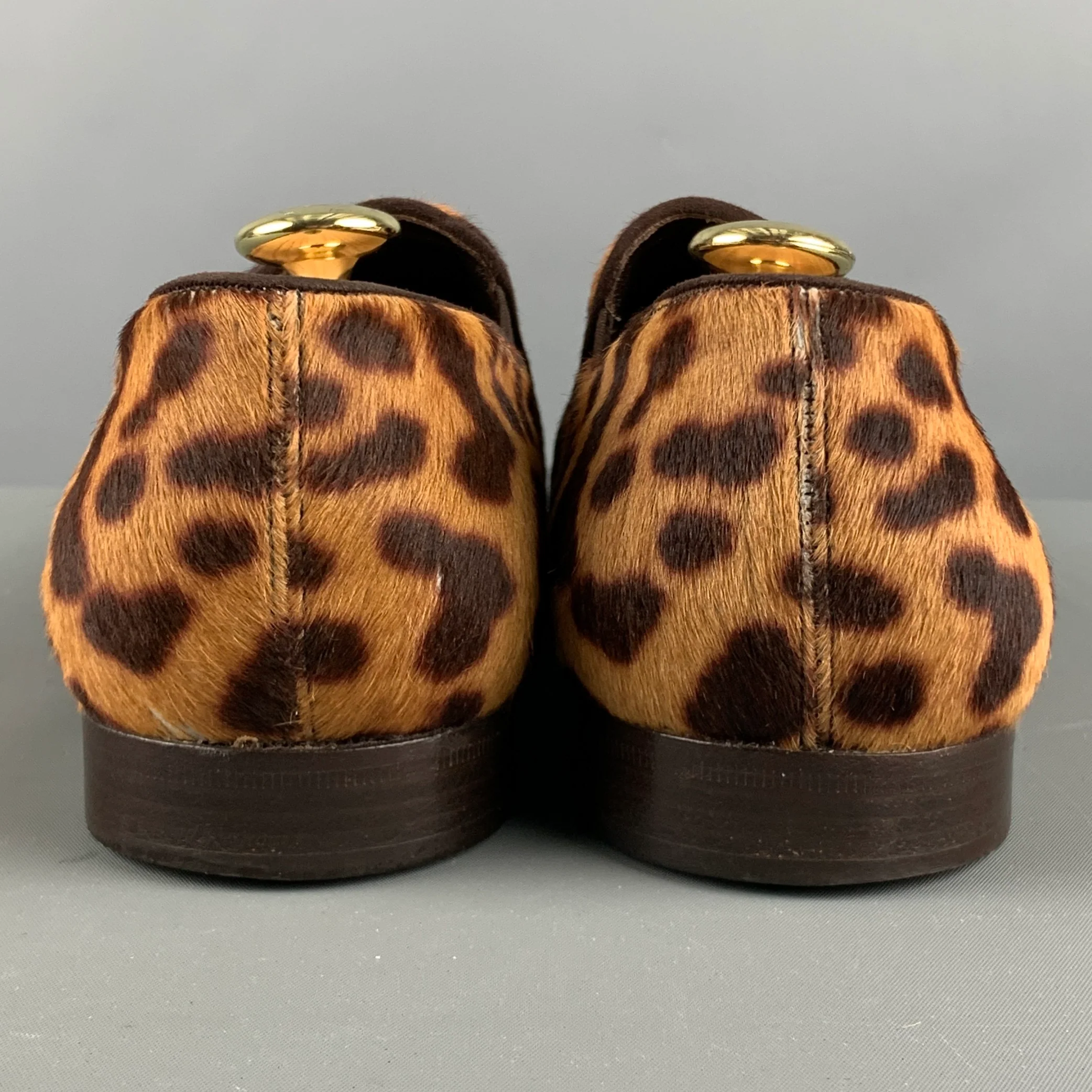 YVES SAINT LAURENT Size 8 Brown Tan Animal Print Leather Slip On Loafers - Image 3