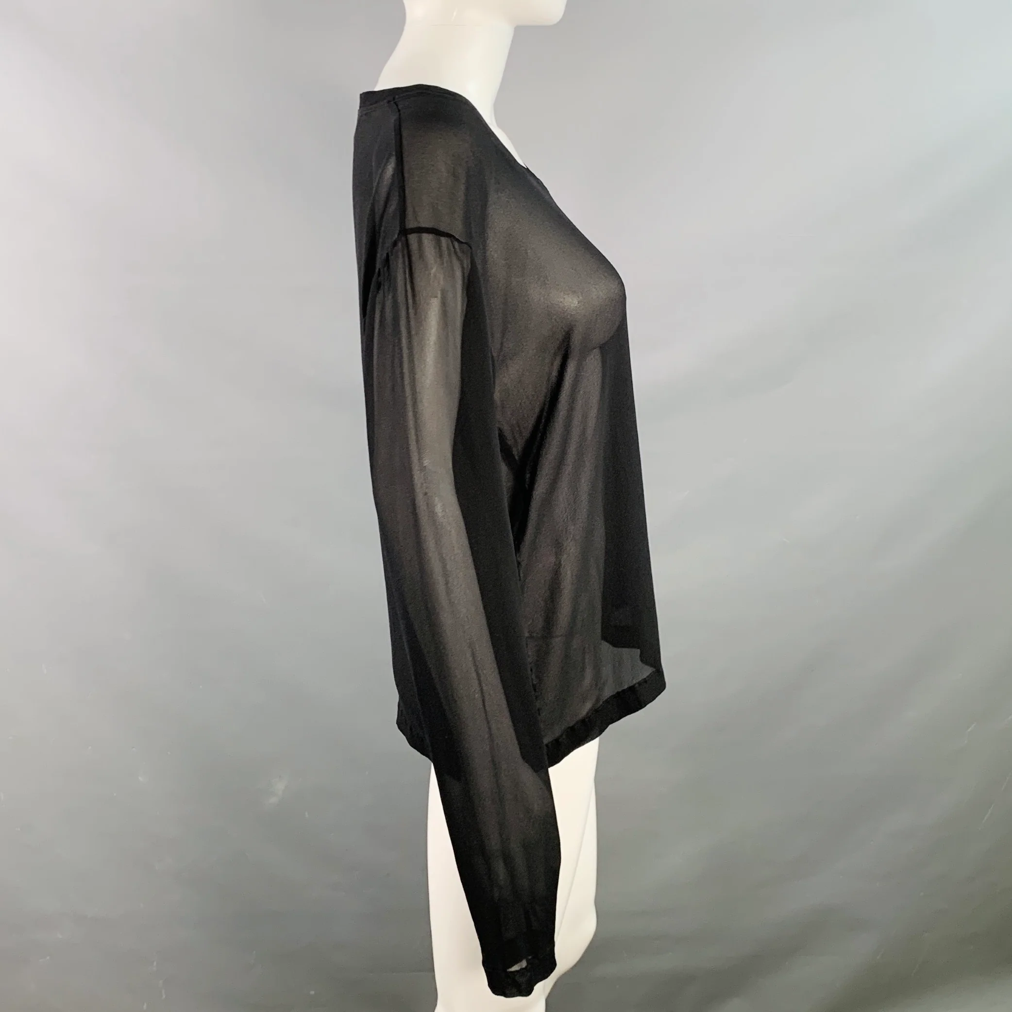 YVES SAINT LAURENT Size M Black Silk Sheer Extra Long Sleeve Casual Top - Image 2