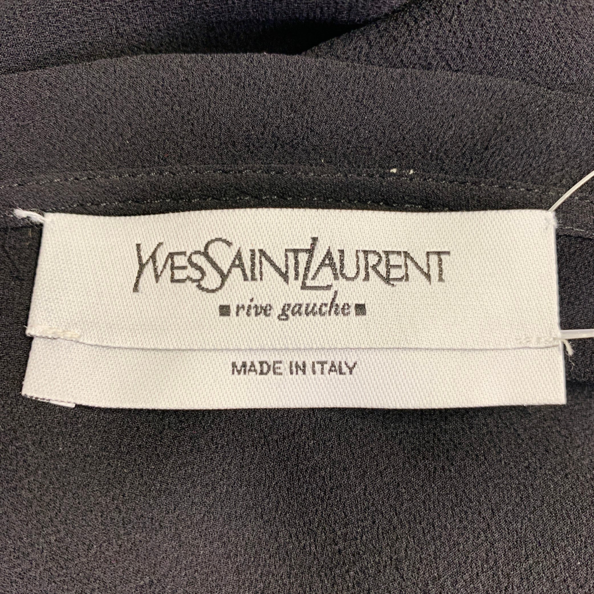 YVES SAINT LAURENT Size M Black Silk Sheer Extra Long Sleeve Casual Top - Image 4