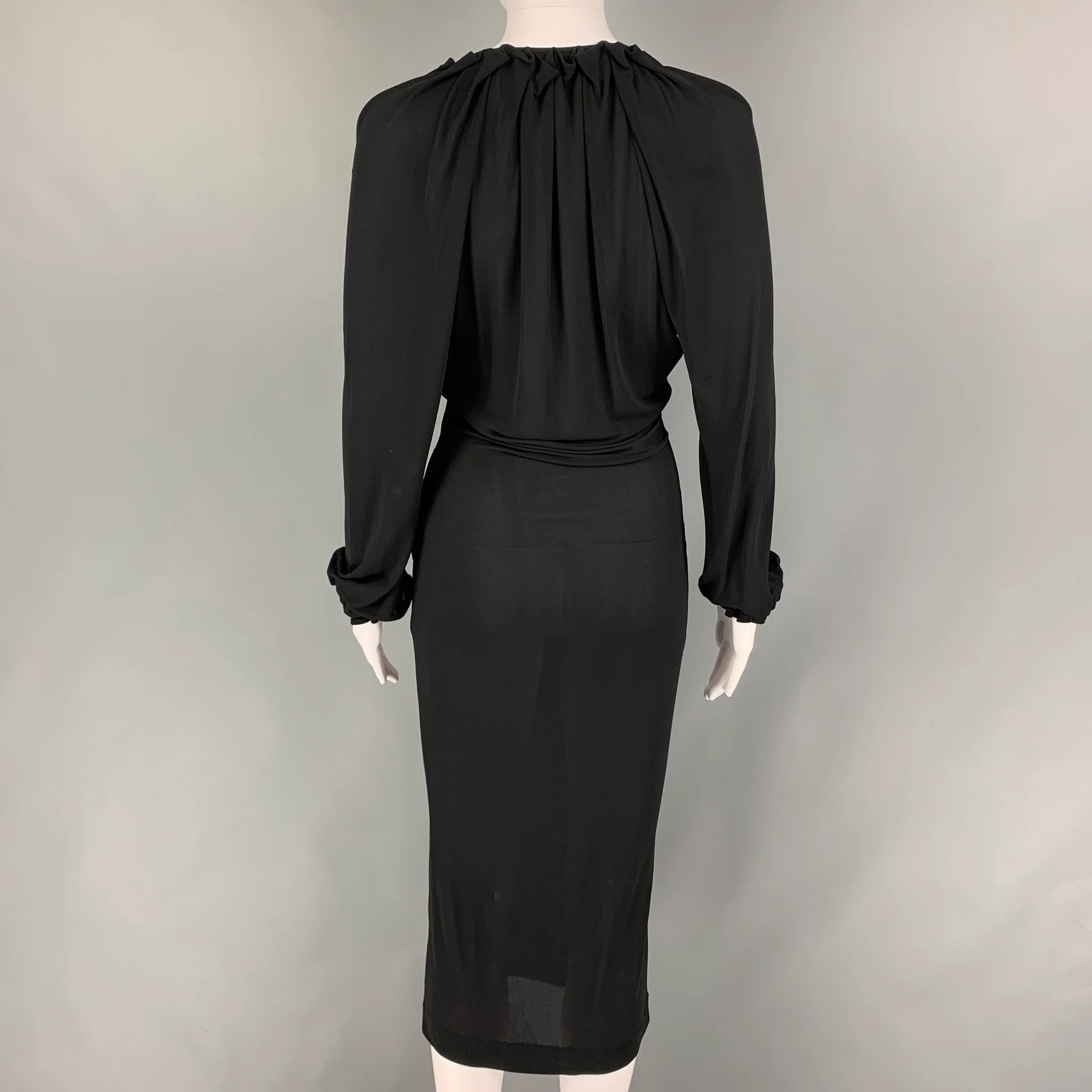 YVES SAINT LAURENT Size S Black Viscose Long Sleeve Cocktail Dress - Image 3