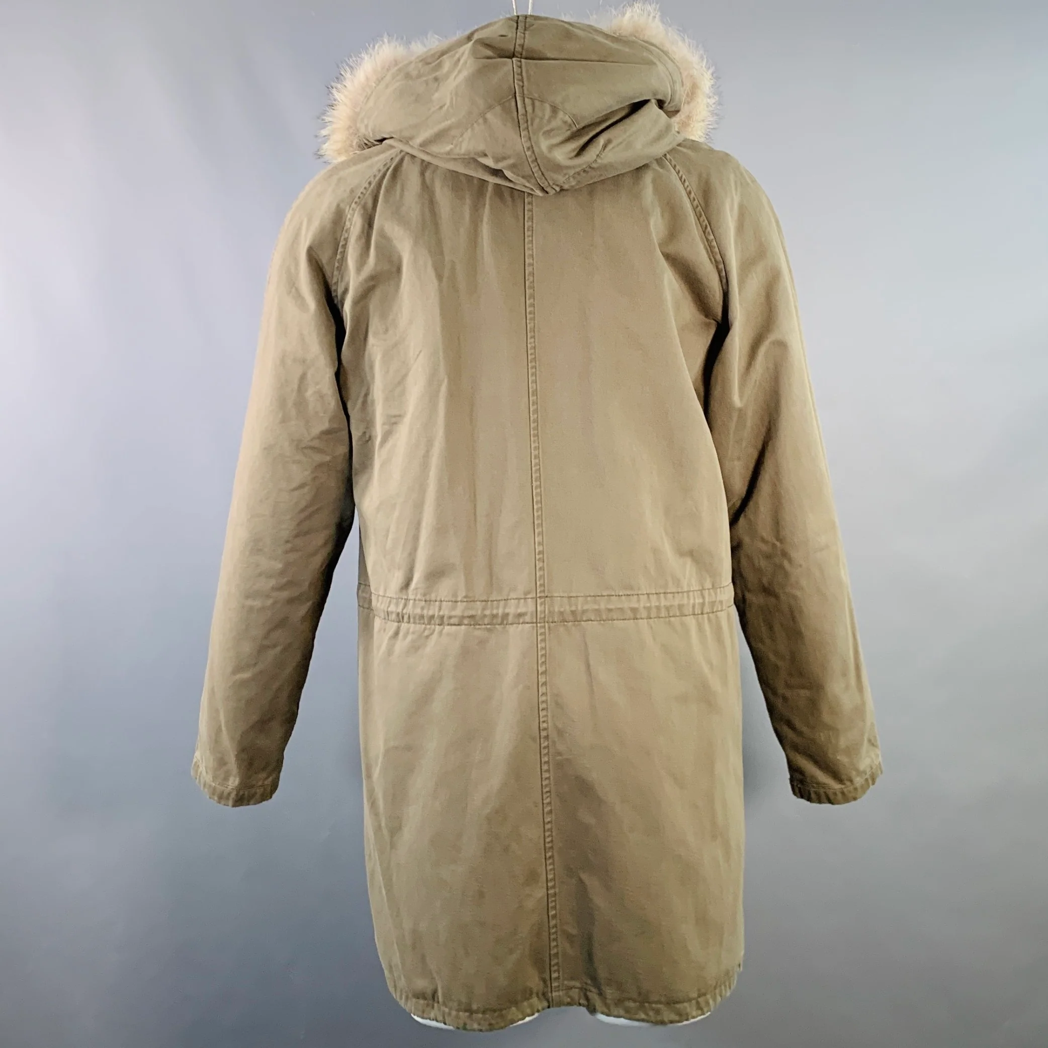 YVES SALOMON Size 36 Green Olive Acrylic Blend Fur Hooded Coat - Image 4
