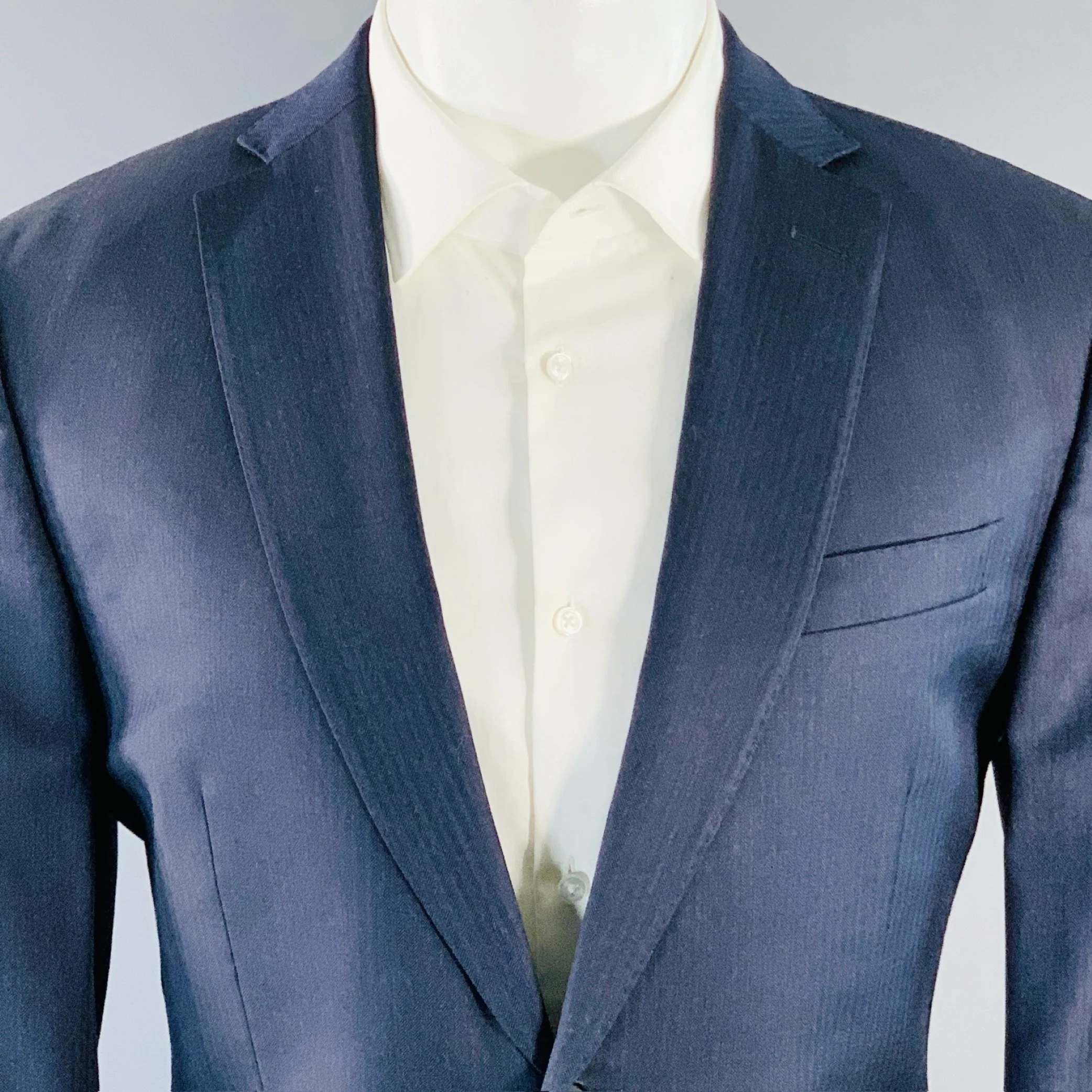 Z ZEGNA Size 40 Regular Navy Charcoal Herringbone Wool Notch Lapel Suit - Image 3