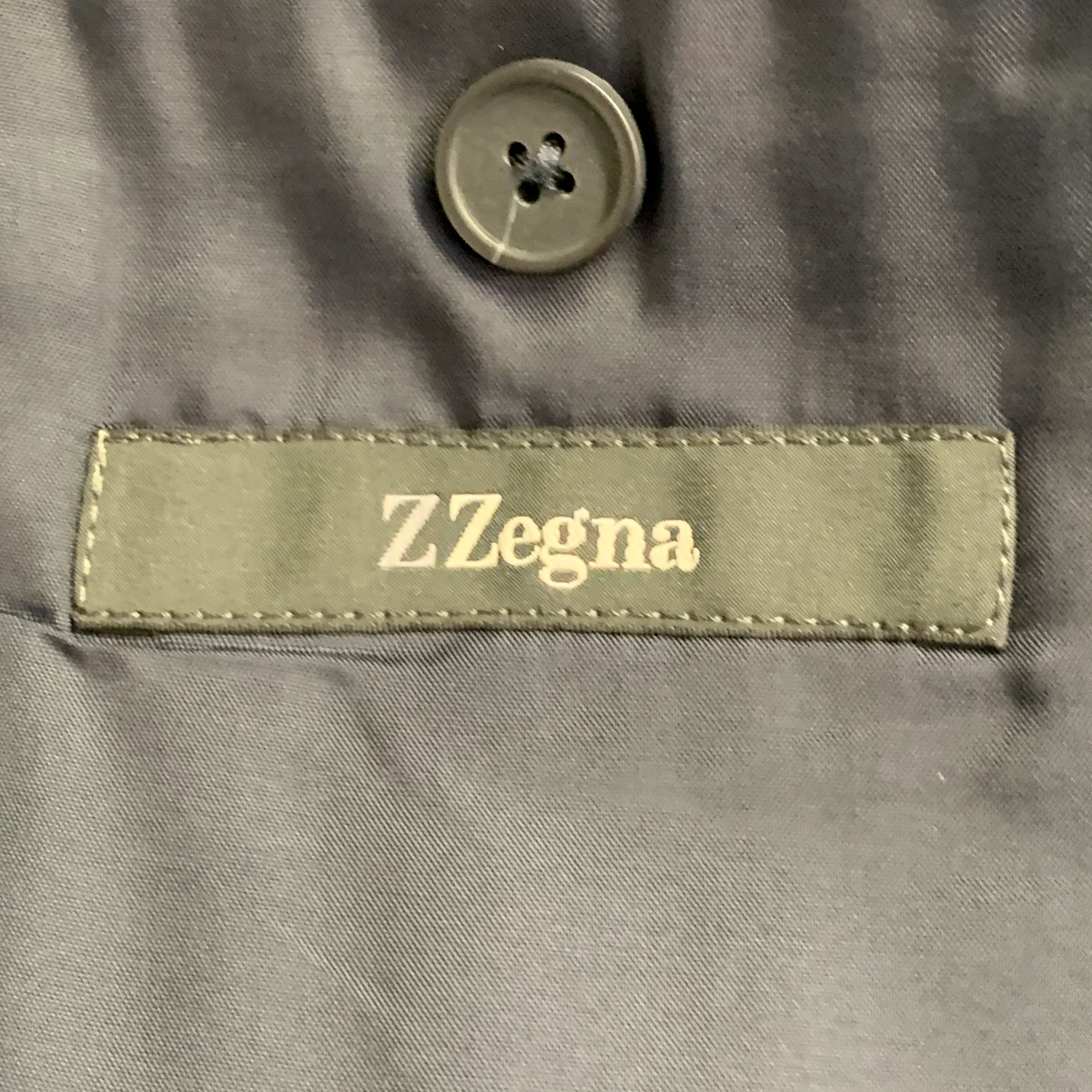 Z ZEGNA Size 40 Regular Navy Charcoal Herringbone Wool Notch Lapel Suit - Image 9