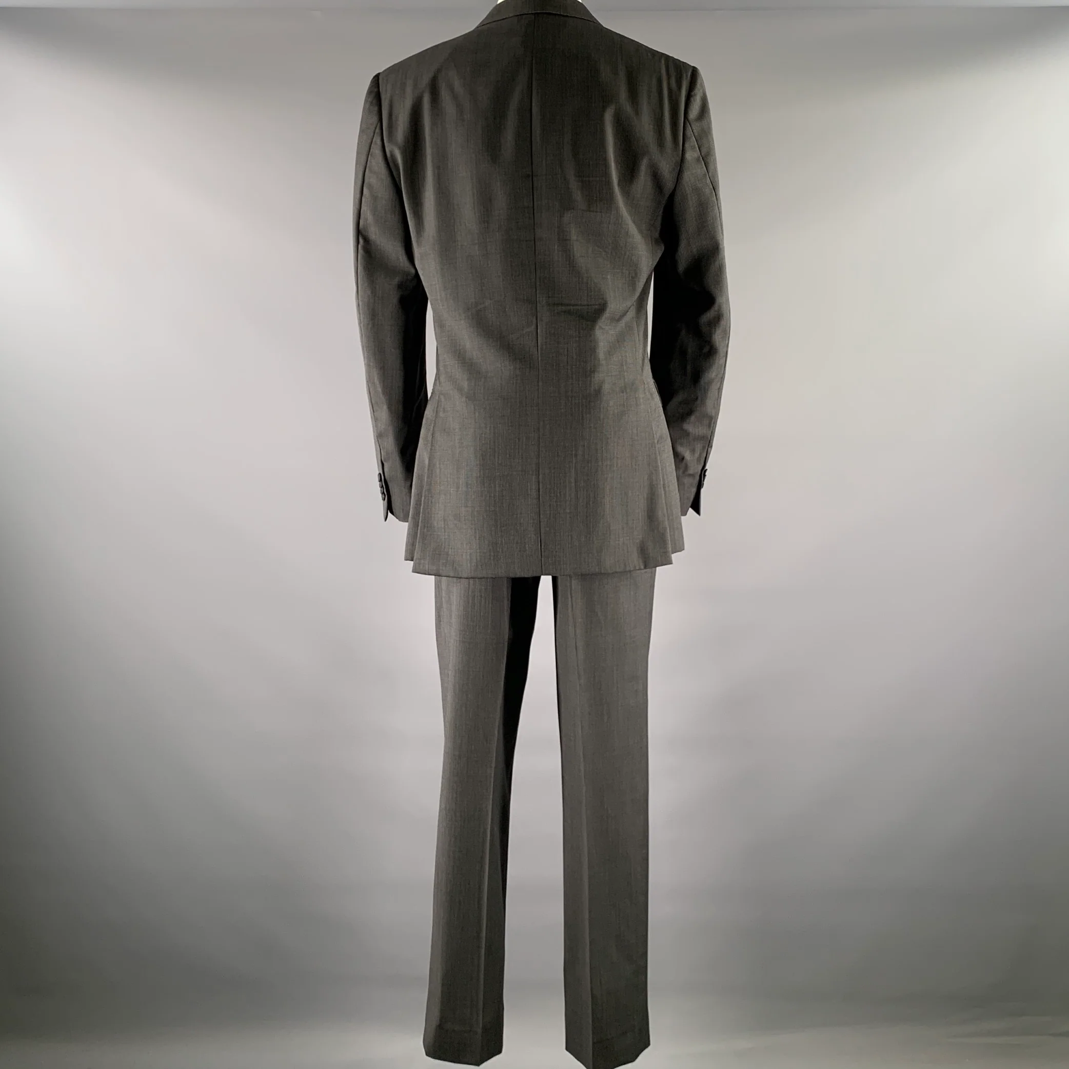 Z ZEGNA Size 44 Grey Black Nailhead Wool Notch Lapel Suit - Image 3
