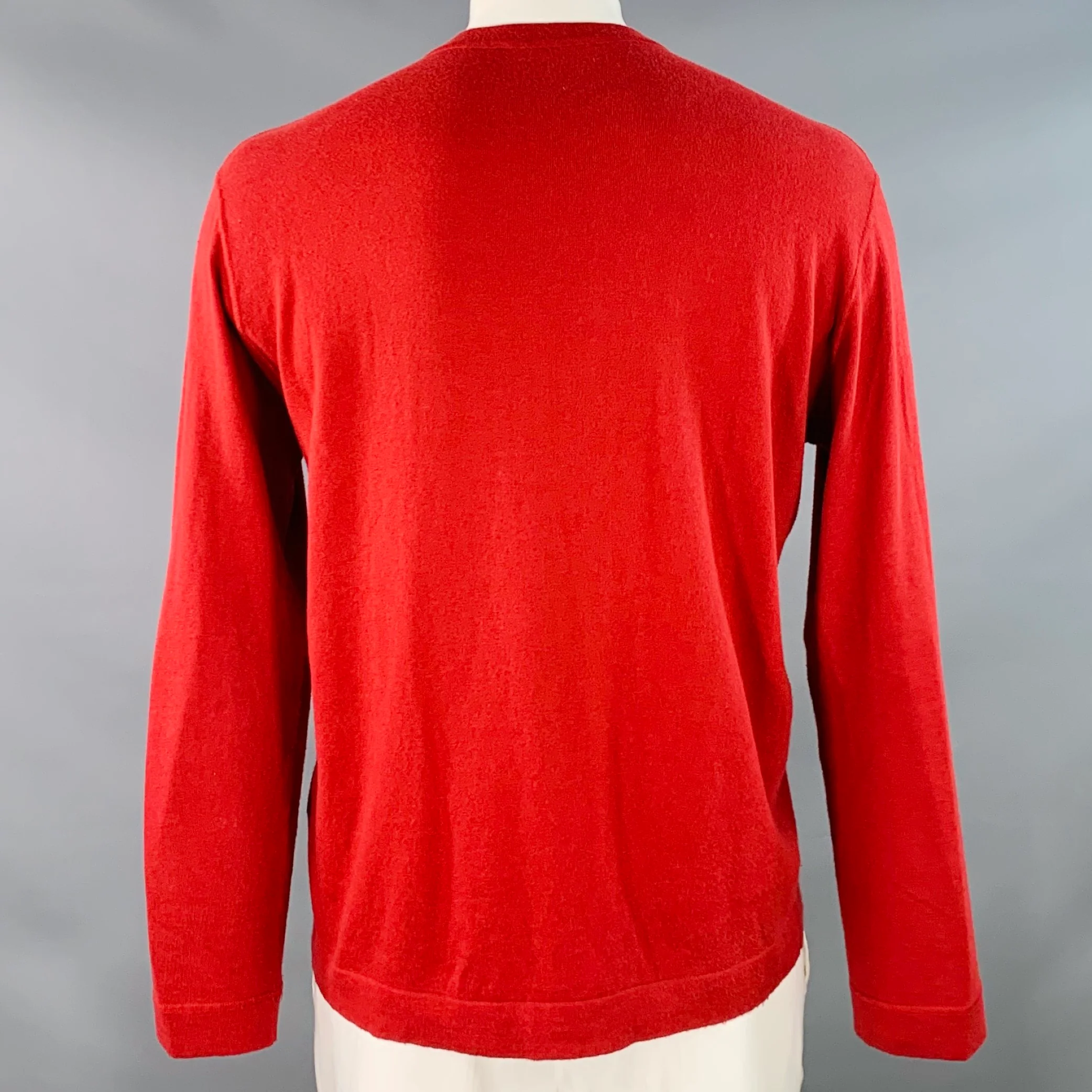 Z ZEGNA Size L Red Cotton Cashmere Crew Neck Pullover - Image 3