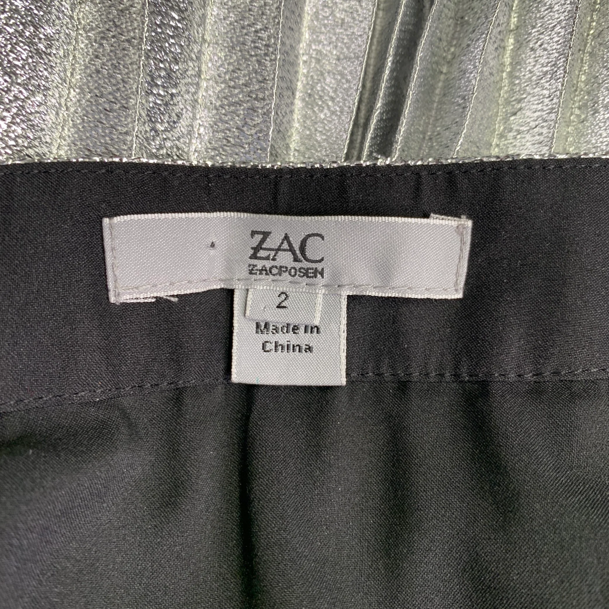 ZAC POSEN Size 2 Silver Polyester Blend Pleated Knee Length Skirt - Image 3