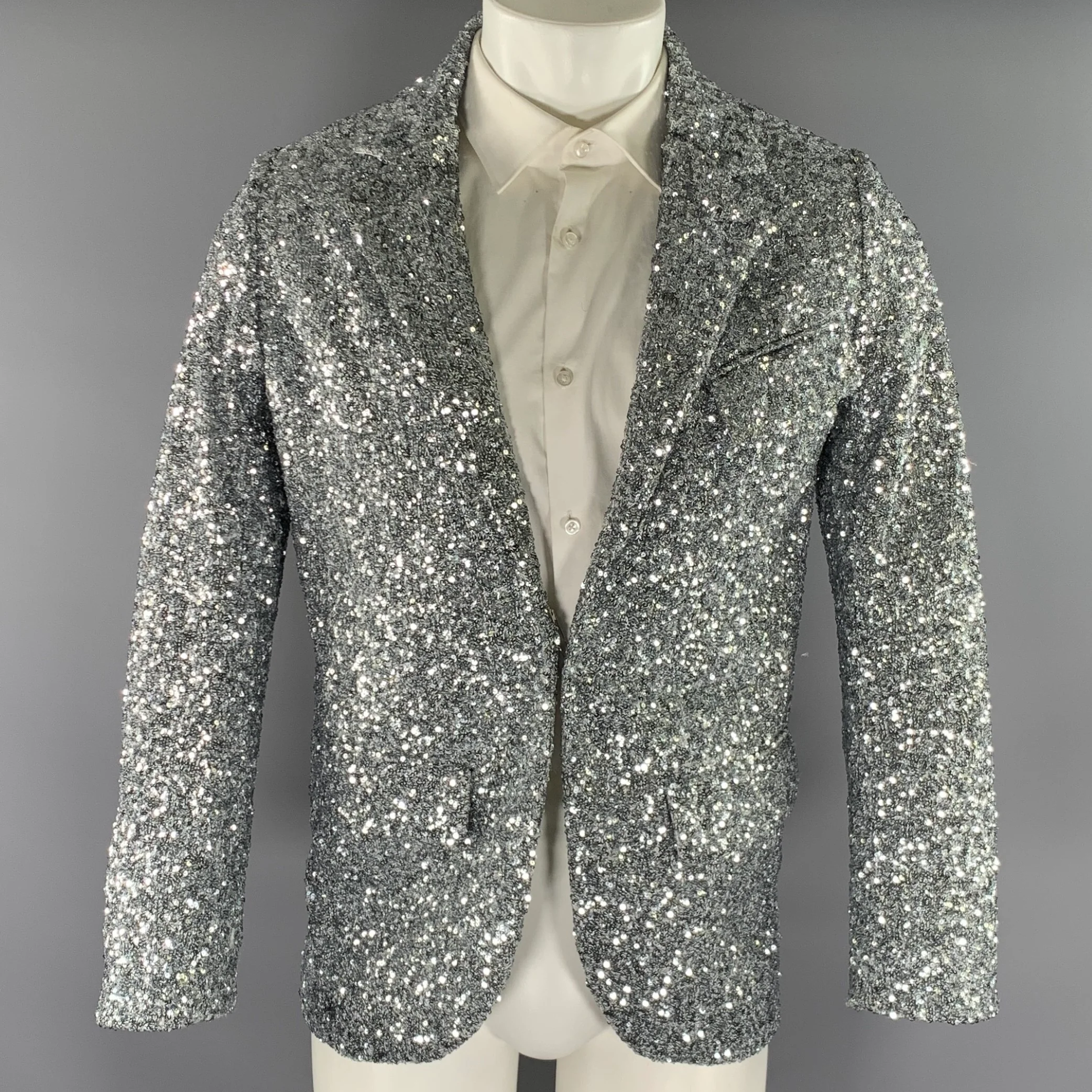 ZADIG & VOLTAIRE Chest Size 34 Silver Sequined Polyester Notch Lapel Sport Coat