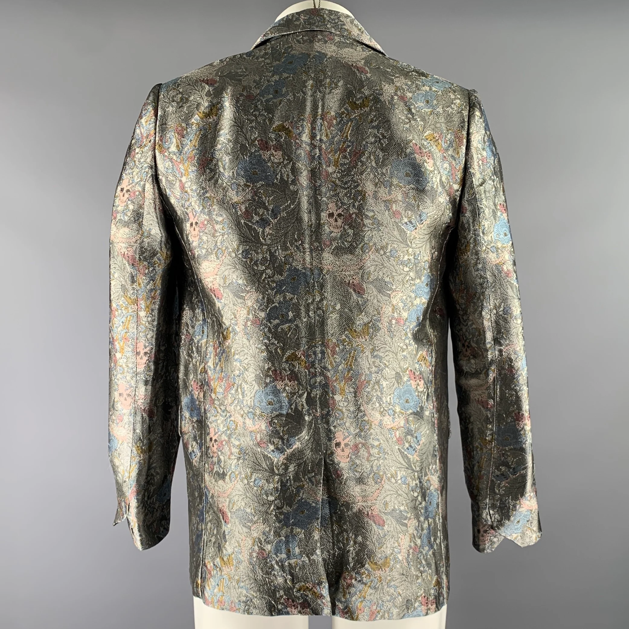 ZADIG & VOLTAIRE Chest Size 38 Silver Blue Pink Jacquard Peak Lapel Sport Coat - Image 4