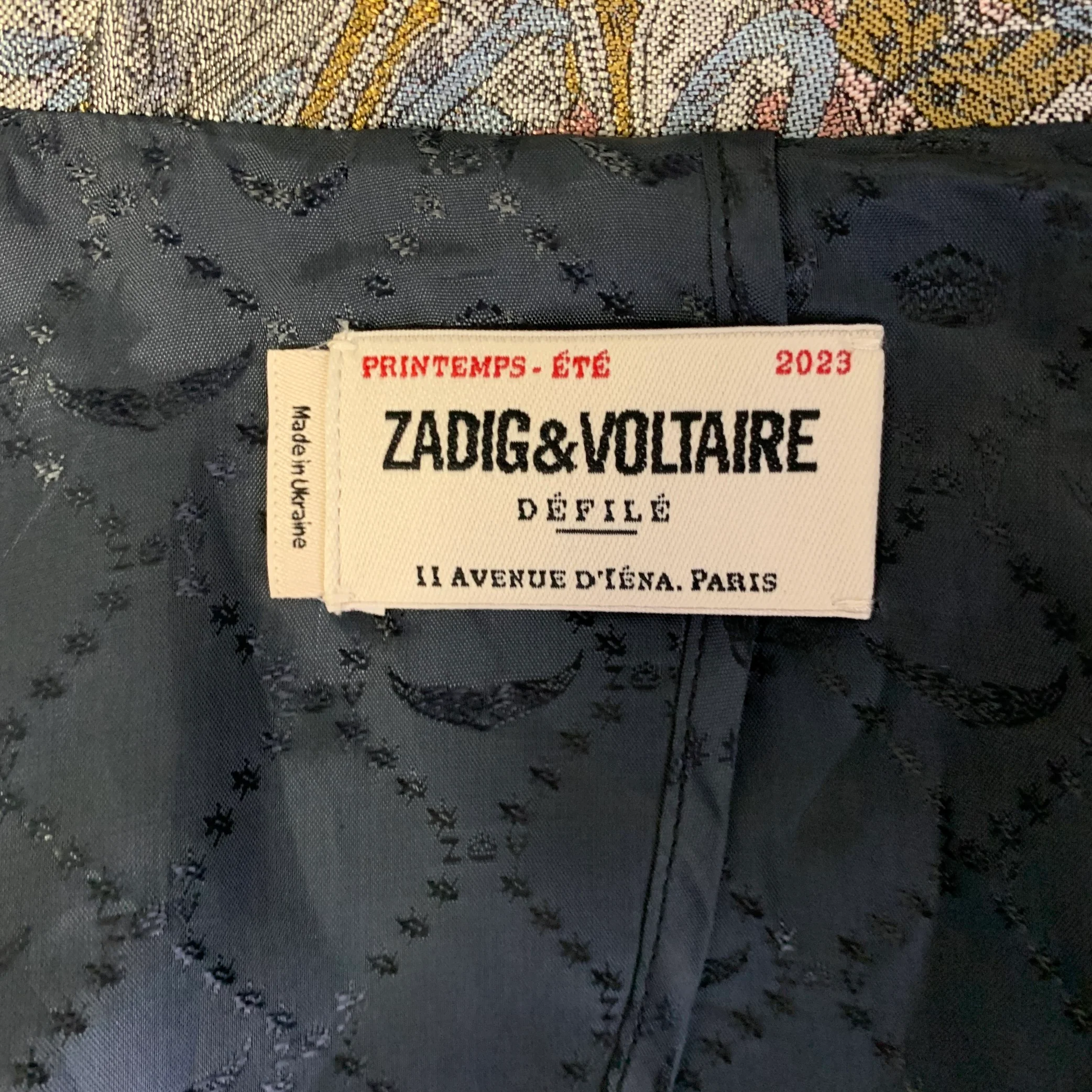 ZADIG & VOLTAIRE Chest Size 38 Silver Blue Pink Jacquard Peak Lapel Sport Coat - Image 5