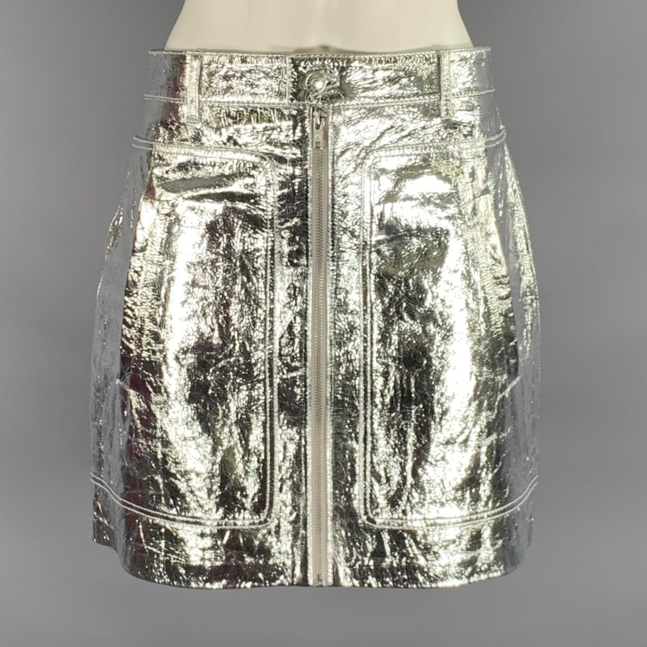 ZADIG & VOLTAIRE Size M Silver Leather Metallic Mini Skirt