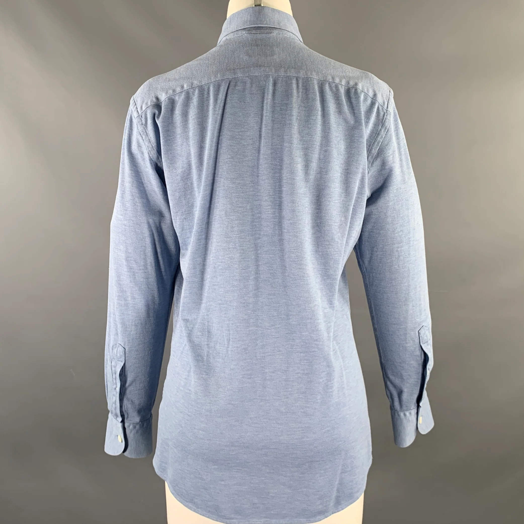 ZEGNA Size S Blue Heather Cotton Button Down Long Sleeve Shirt - Image 3
