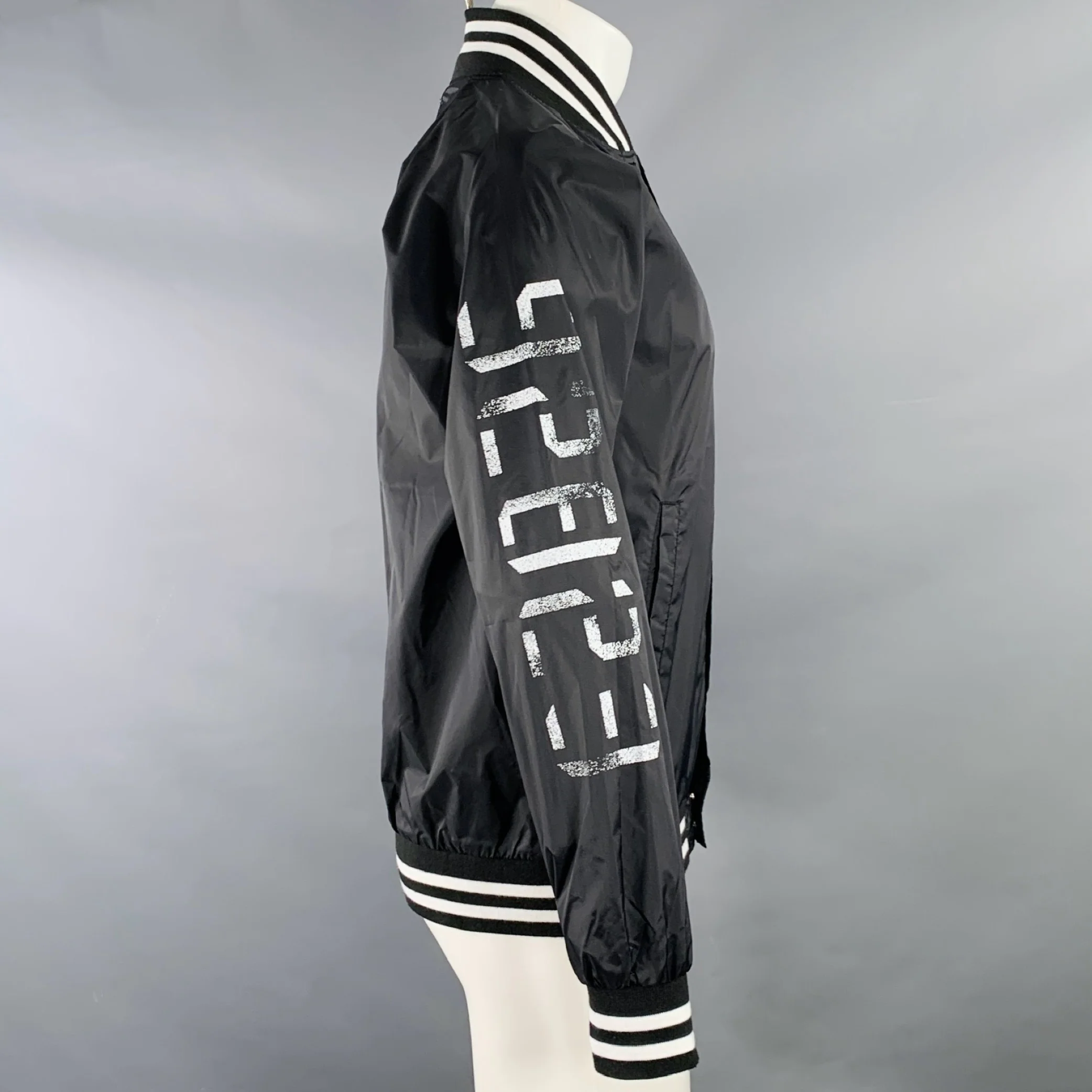 ZEPHYREN Size M Black White Print Polyester Bomber Jacket - Image 3
