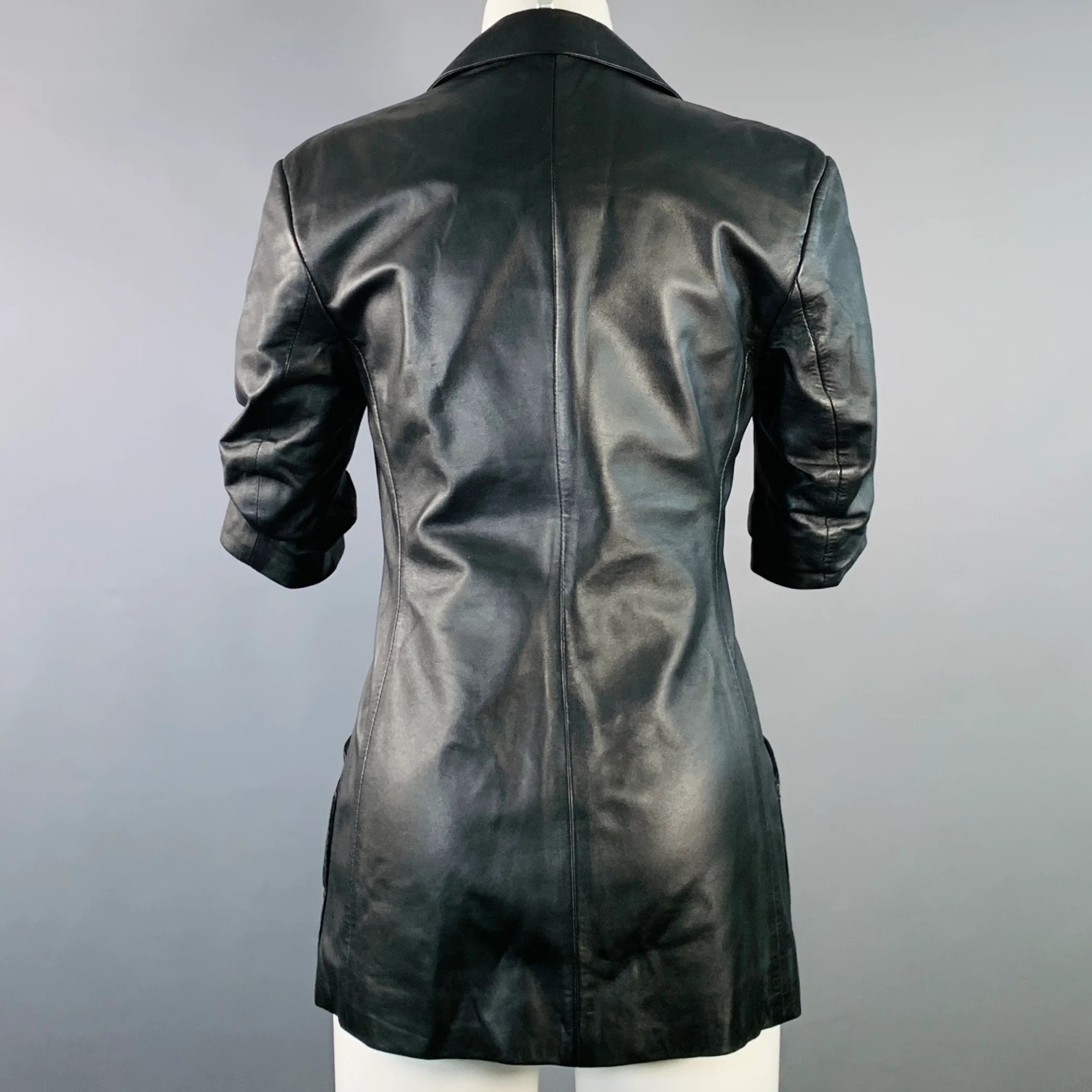 ZEYNEP ARCAY Size 2 Black Leather Lambskin Peak Lapel Jacket Blazer - Image 3