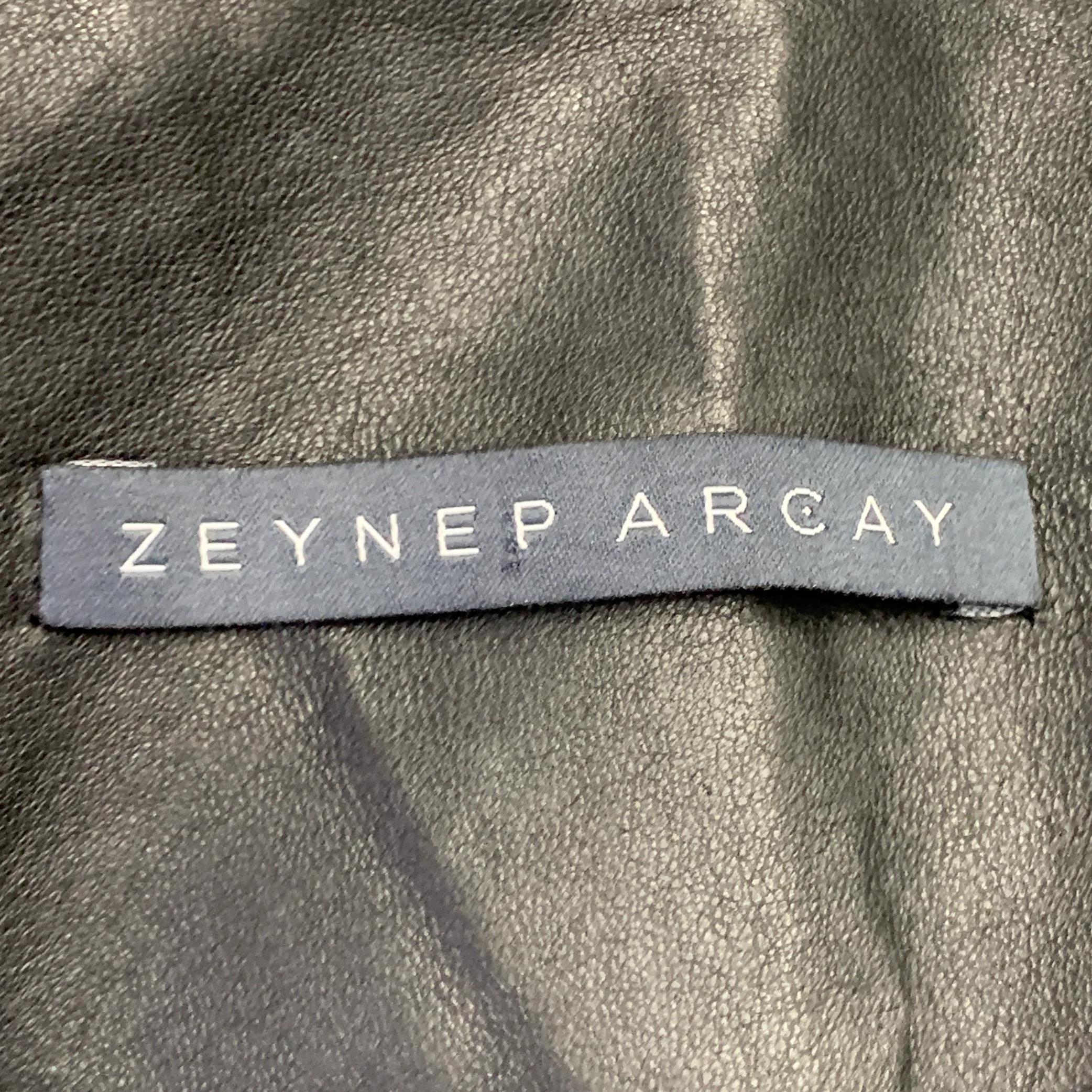 ZEYNEP ARCAY Size 2 Black Leather Lambskin Peak Lapel Jacket Blazer - Image 4