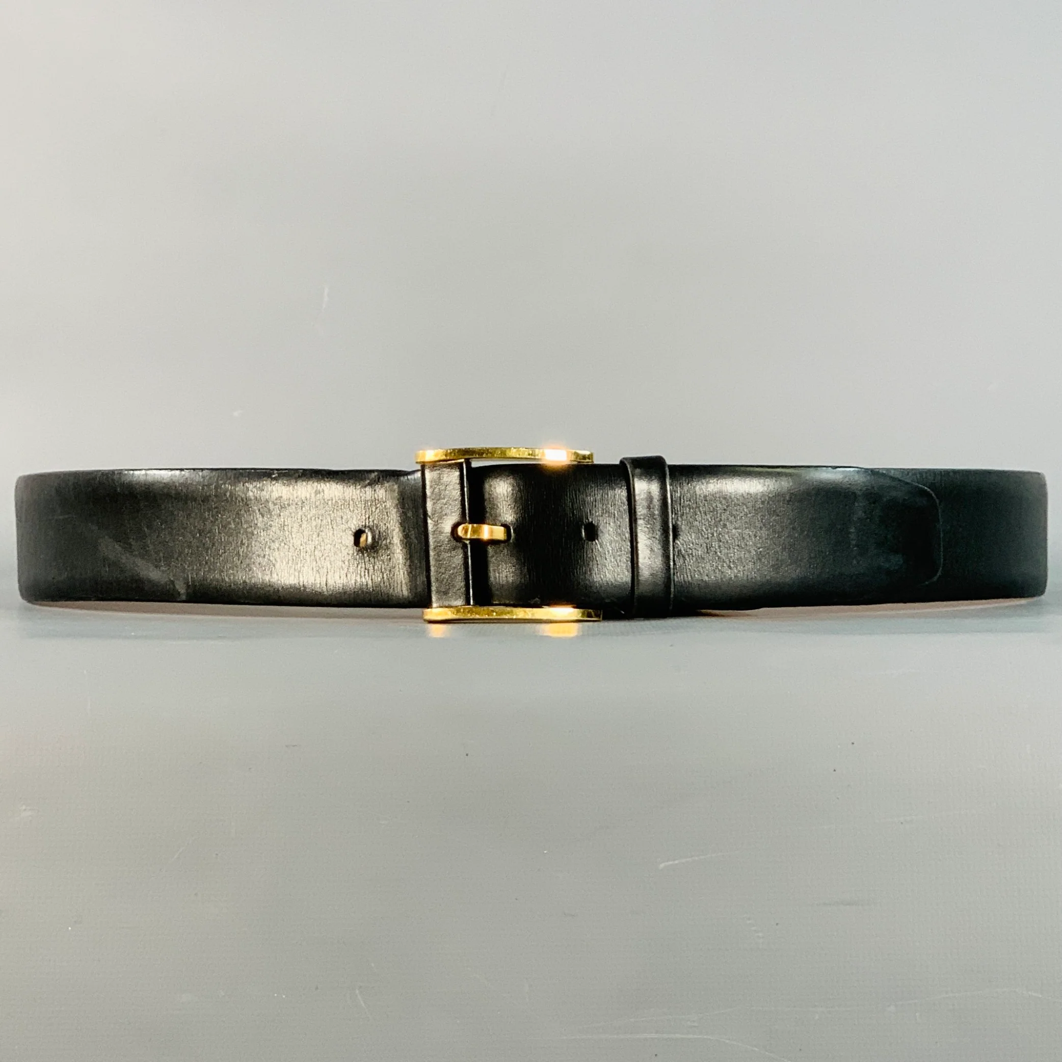 ZILLI Size 40 Black Gold Logo Leather Belt